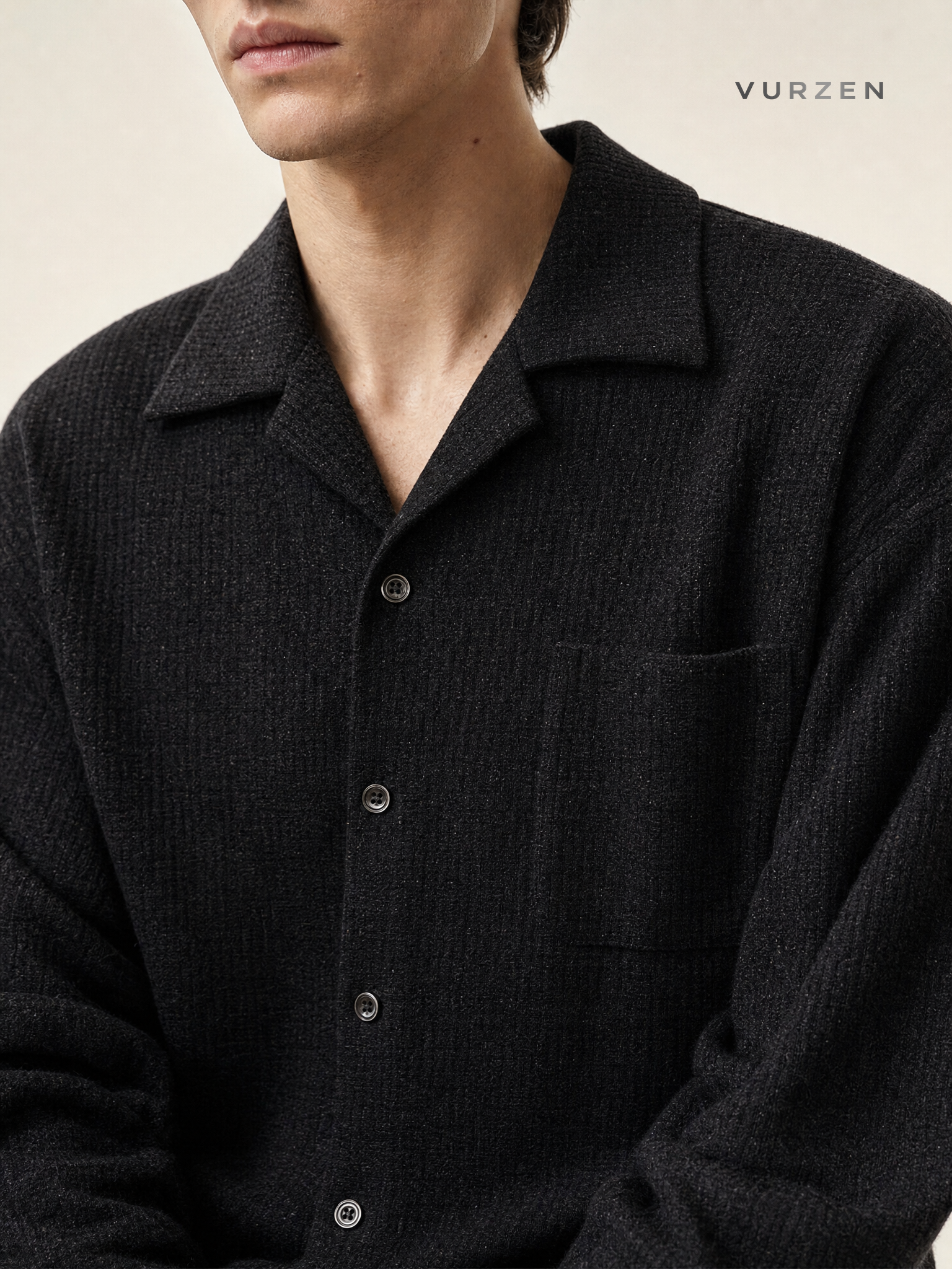 Retro Cuban Collar Long Sleeve Shirt Jacket detail