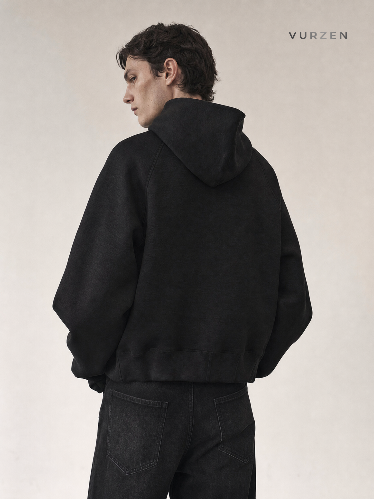 Boxy Fit American Streetwear Hooded Zip-Up Jacket detail