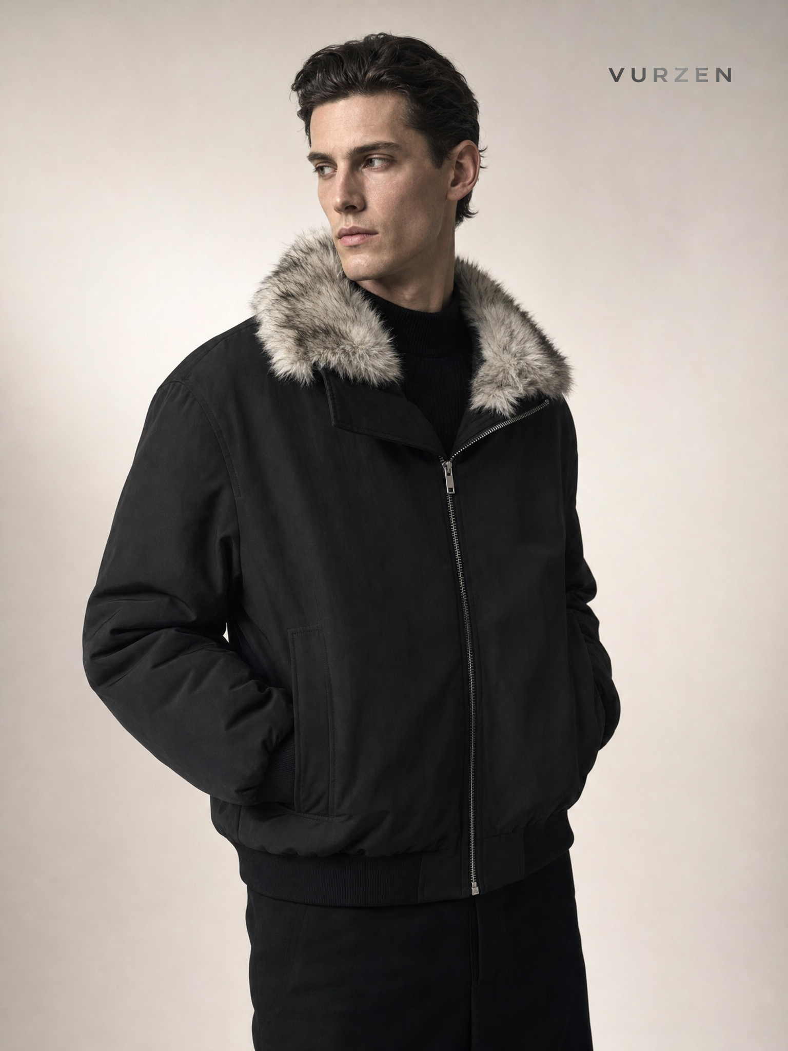 Vintage Cotton Padded Hooded Jacket with Removable Fur Collar detail