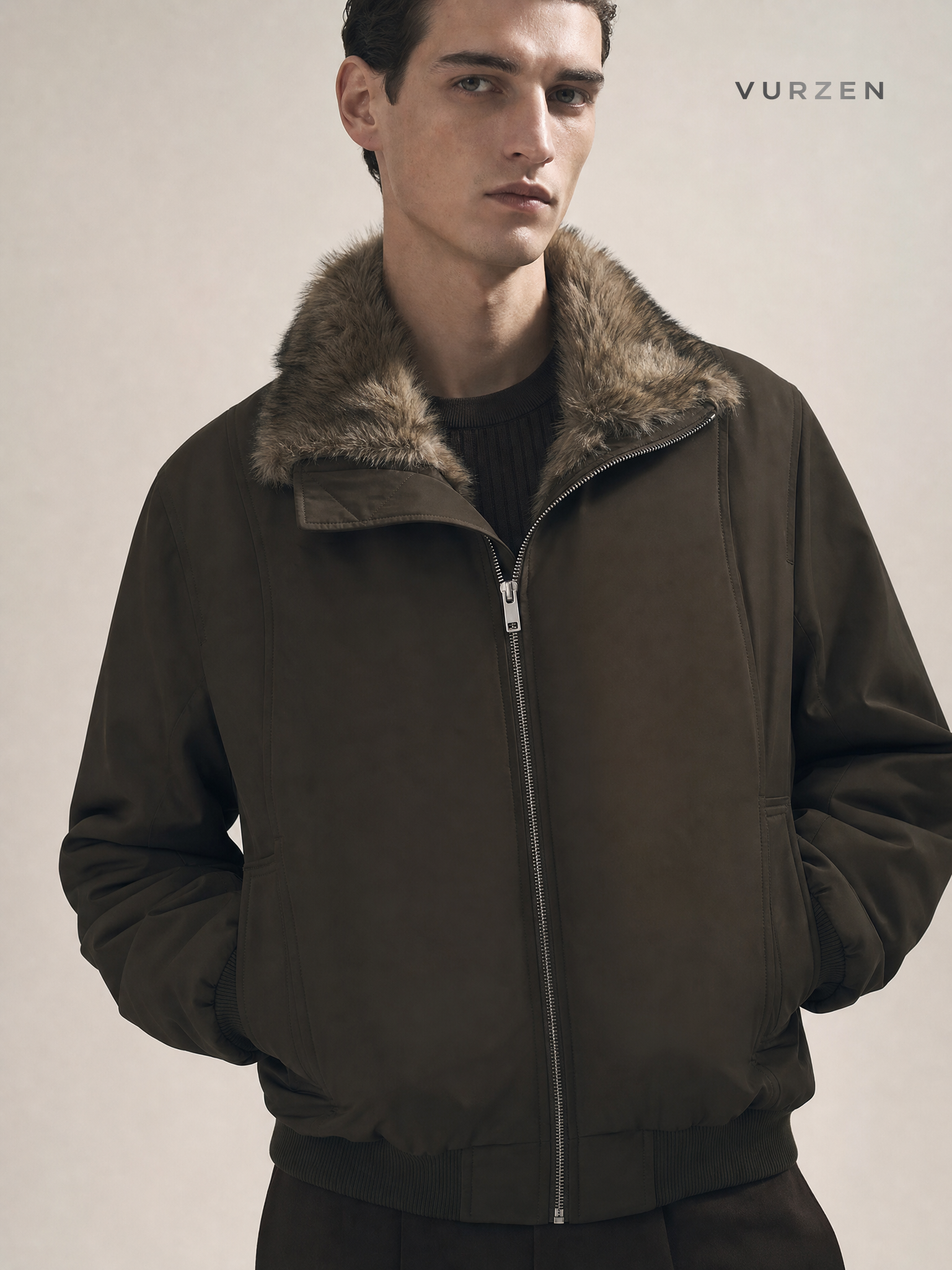 Vintage Cotton Padded Hooded Jacket with Removable Fur Collar detail