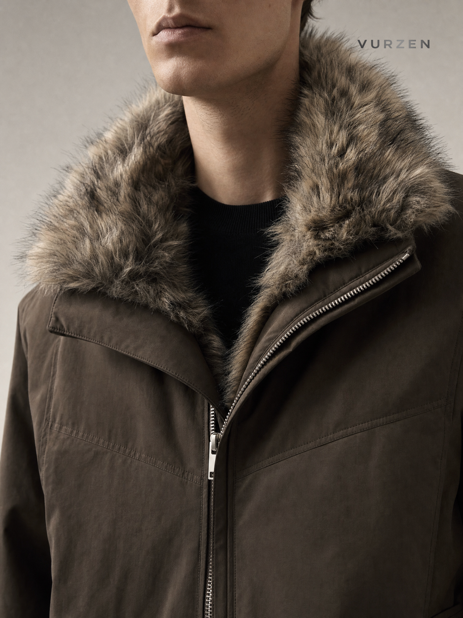 Vintage Cotton Padded Hooded Jacket with Removable Fur Collar detail