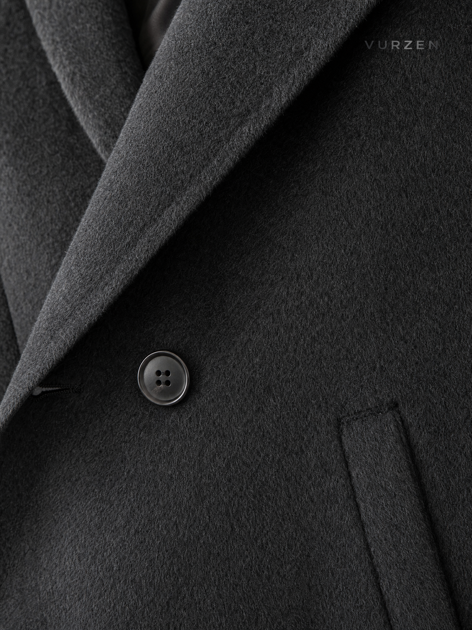 Premium 100% Wool Men’s Overcoat with Shoulder Pads detail