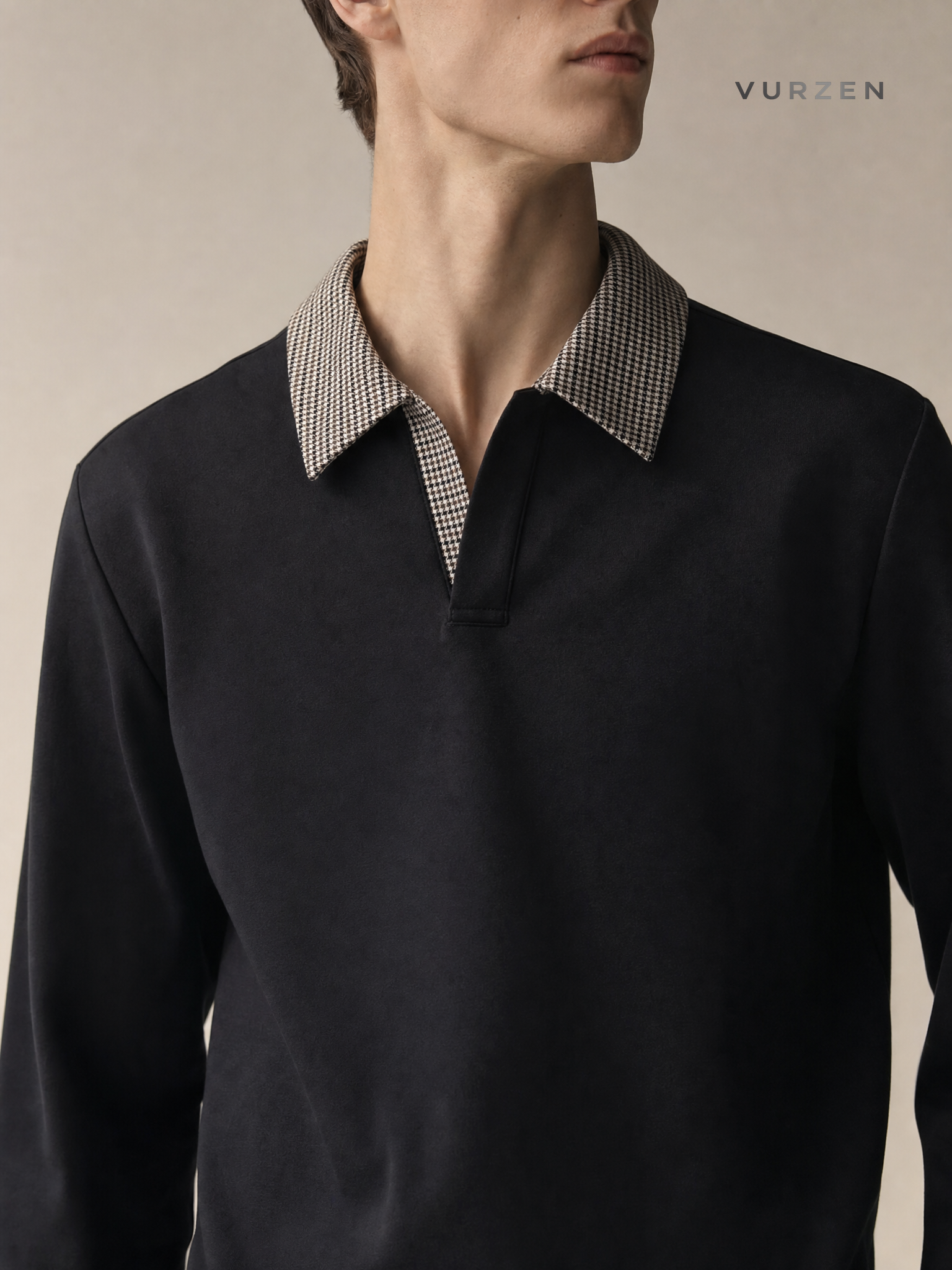 Cleanfit Houndstooth Lightweight Long Sleeve Polo detail