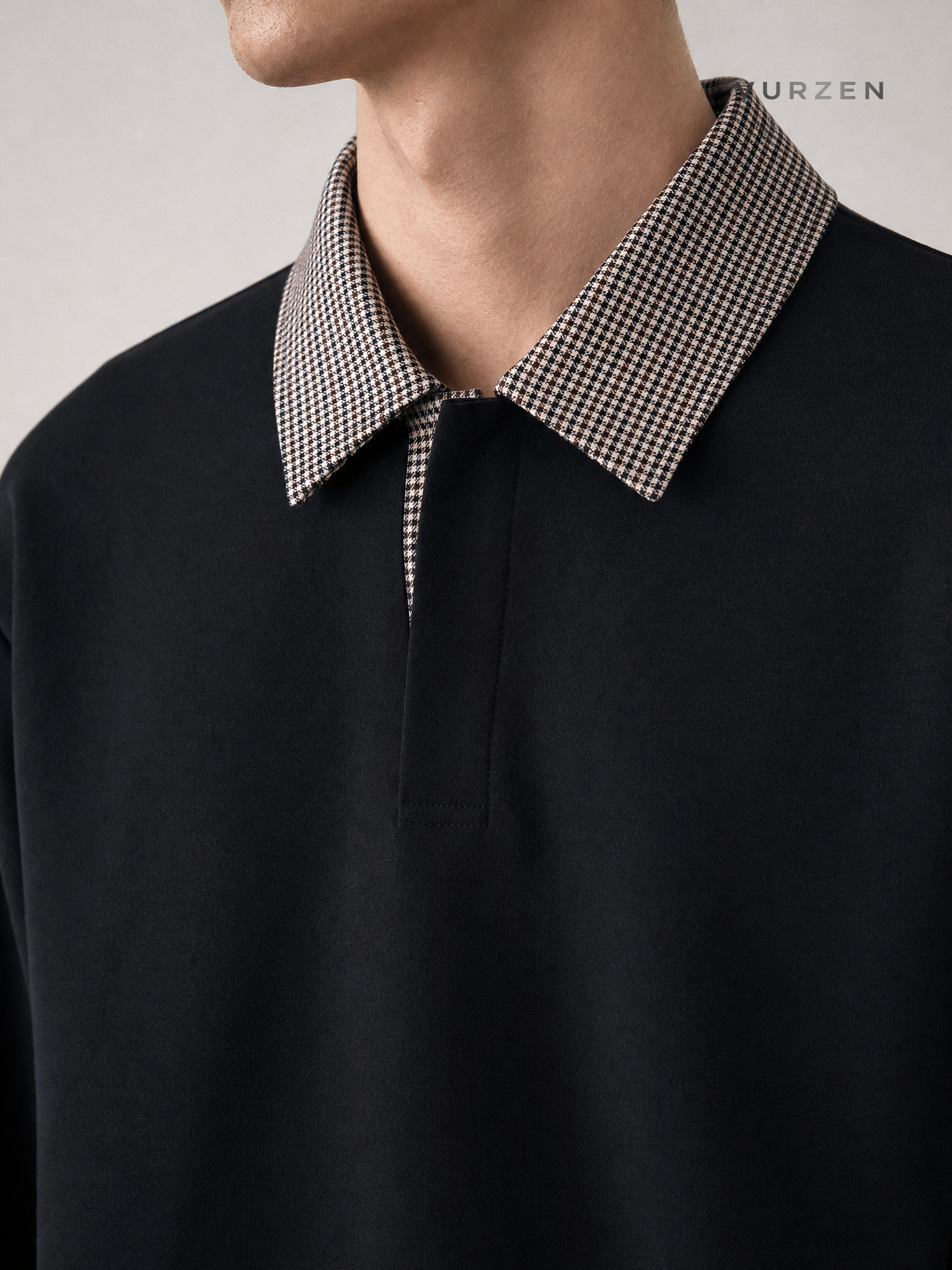 Cleanfit Houndstooth Lightweight Long Sleeve Polo detail