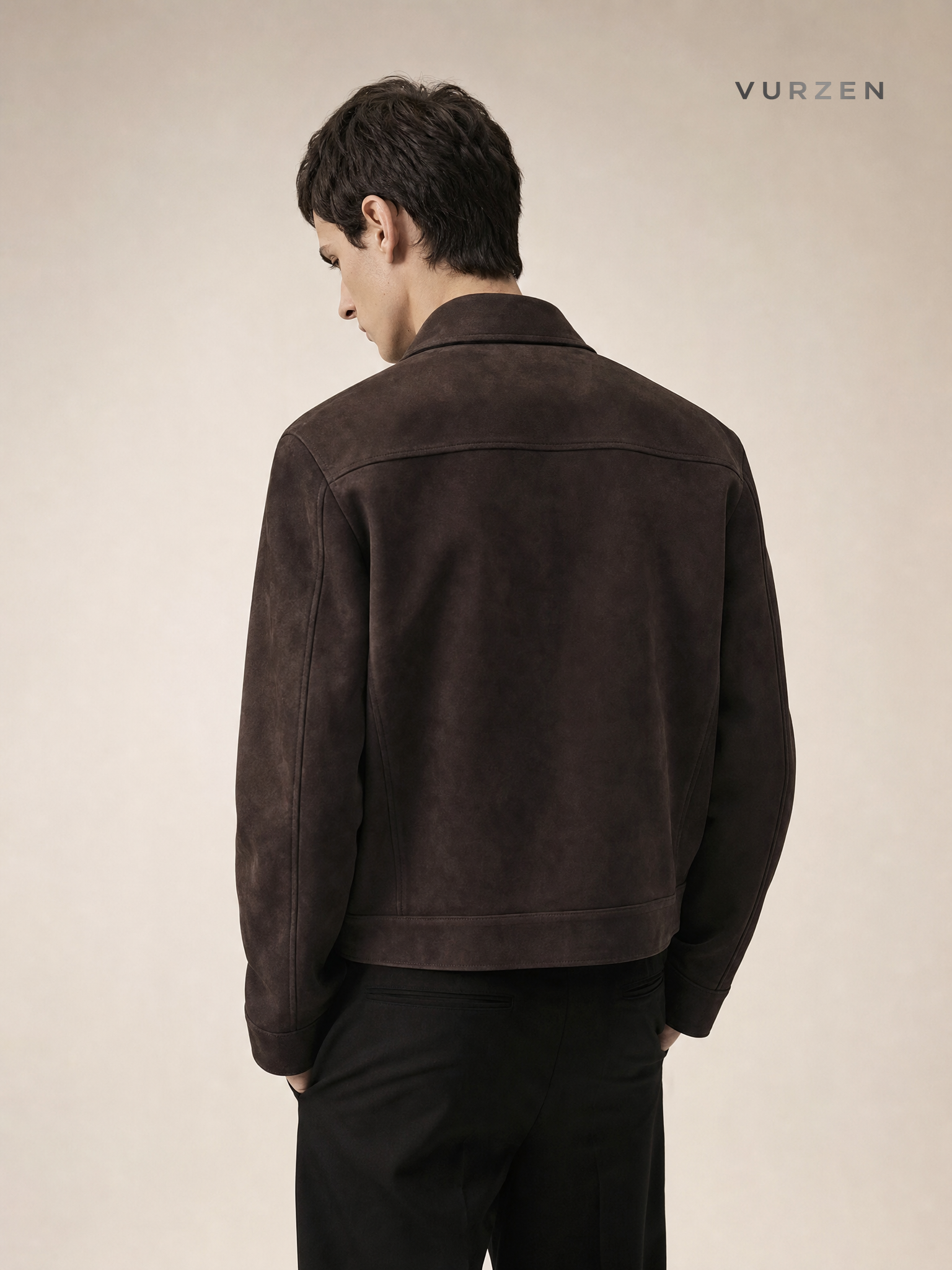 Barn Deep Coffee Suede-Like Retro Zip Jacket detail