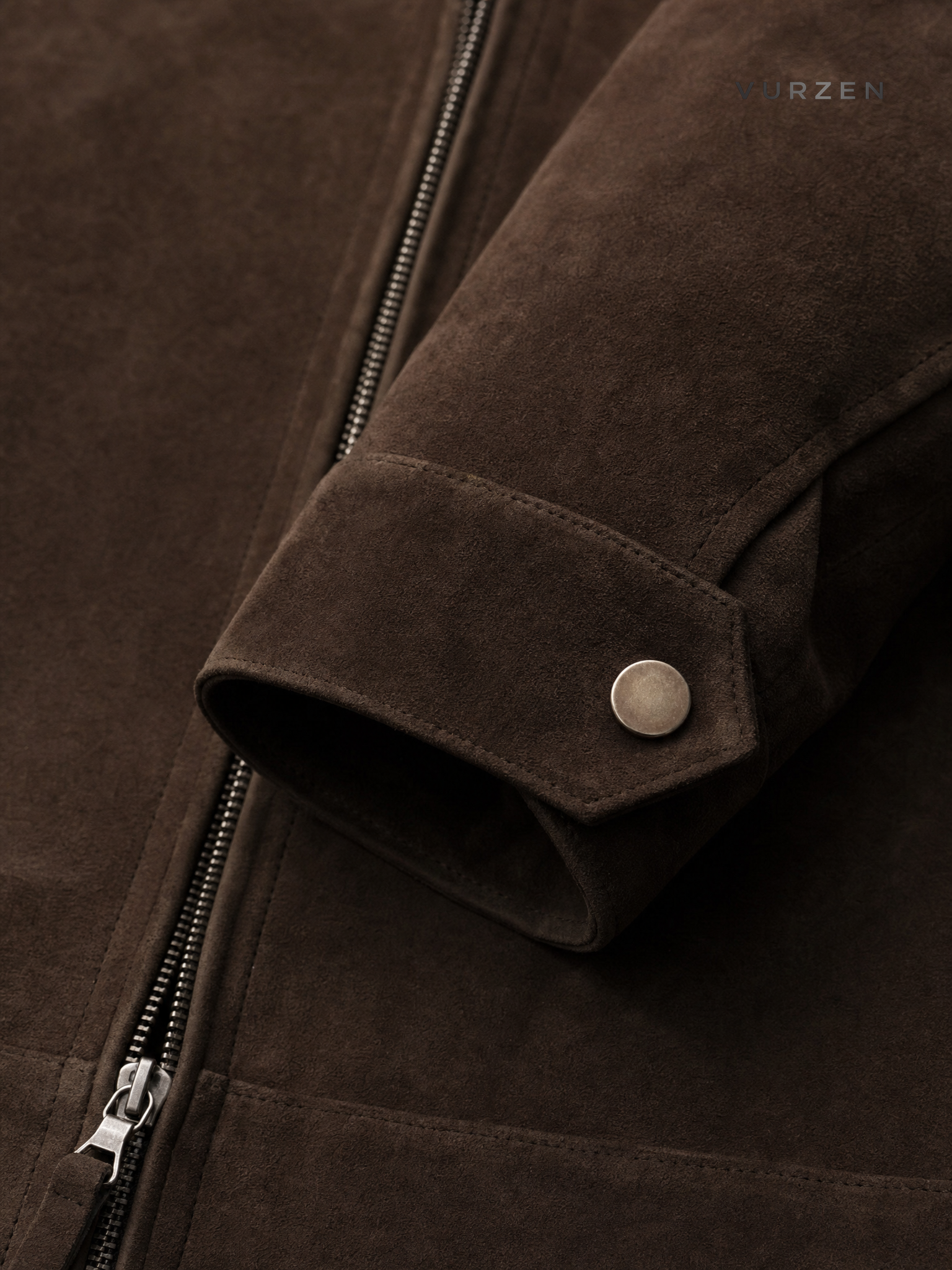 Barn Deep Coffee Suede-Like Retro Zip Jacket detail