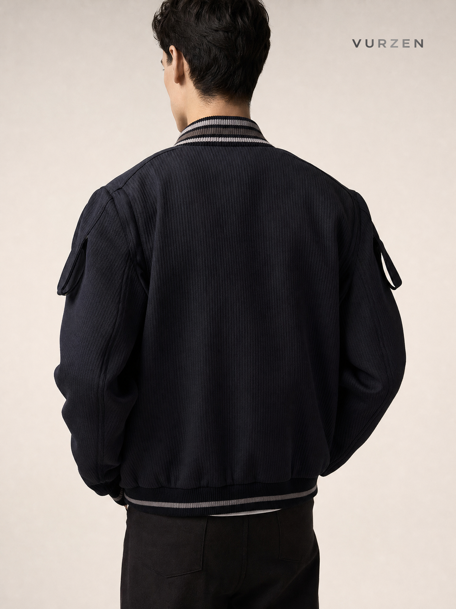 GFCPGUAN Black V-Neck Zip Jacket Unisex detail