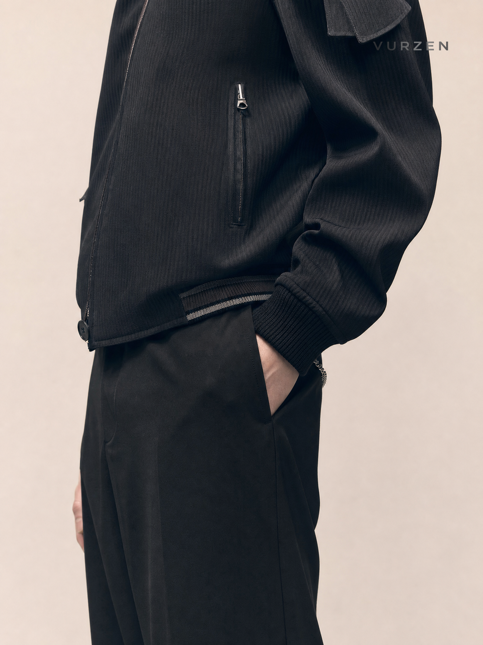 GFCPGUAN Black V-Neck Zip Jacket Unisex detail