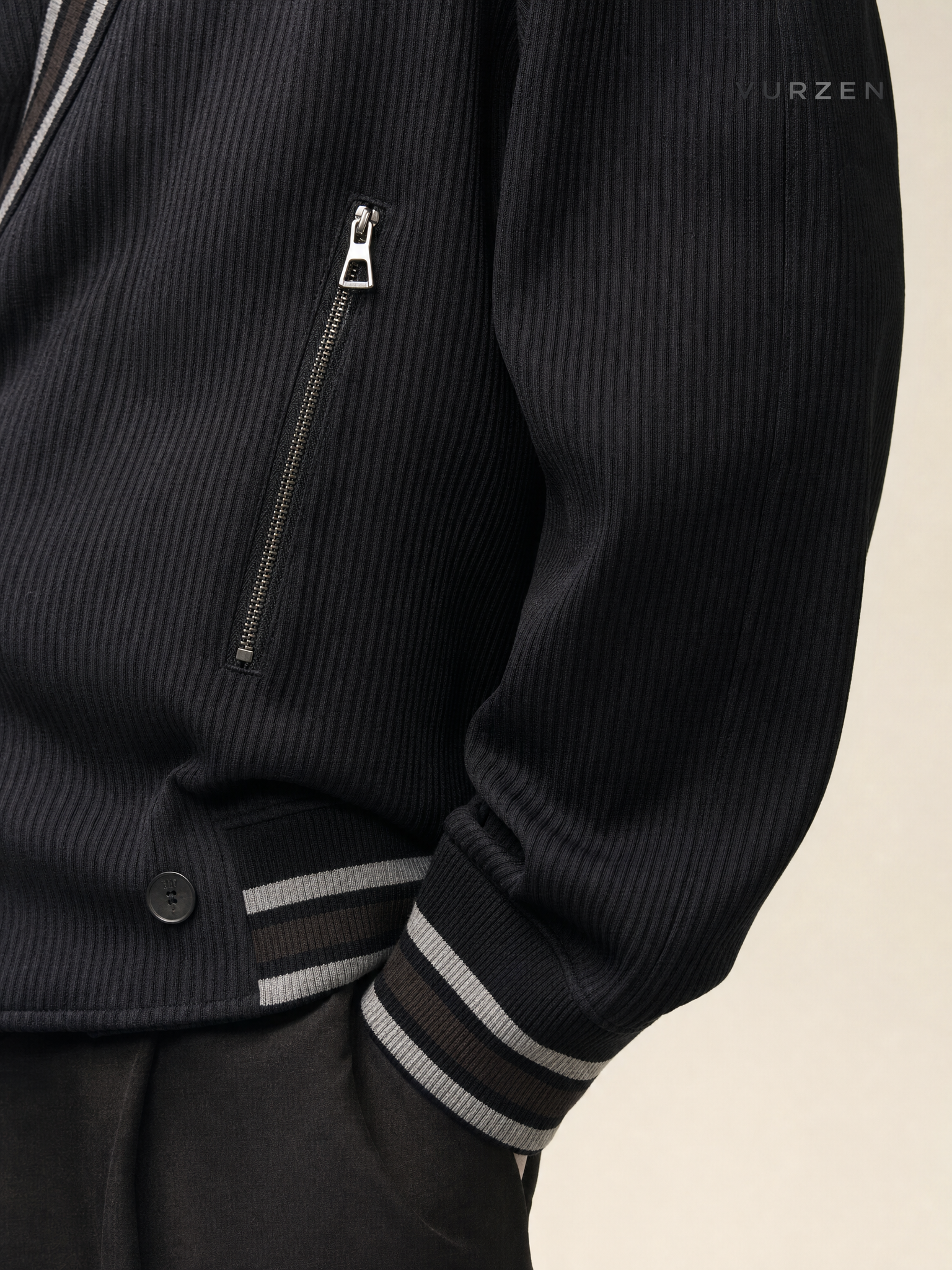 GFCPGUAN Black V-Neck Zip Jacket Unisex detail