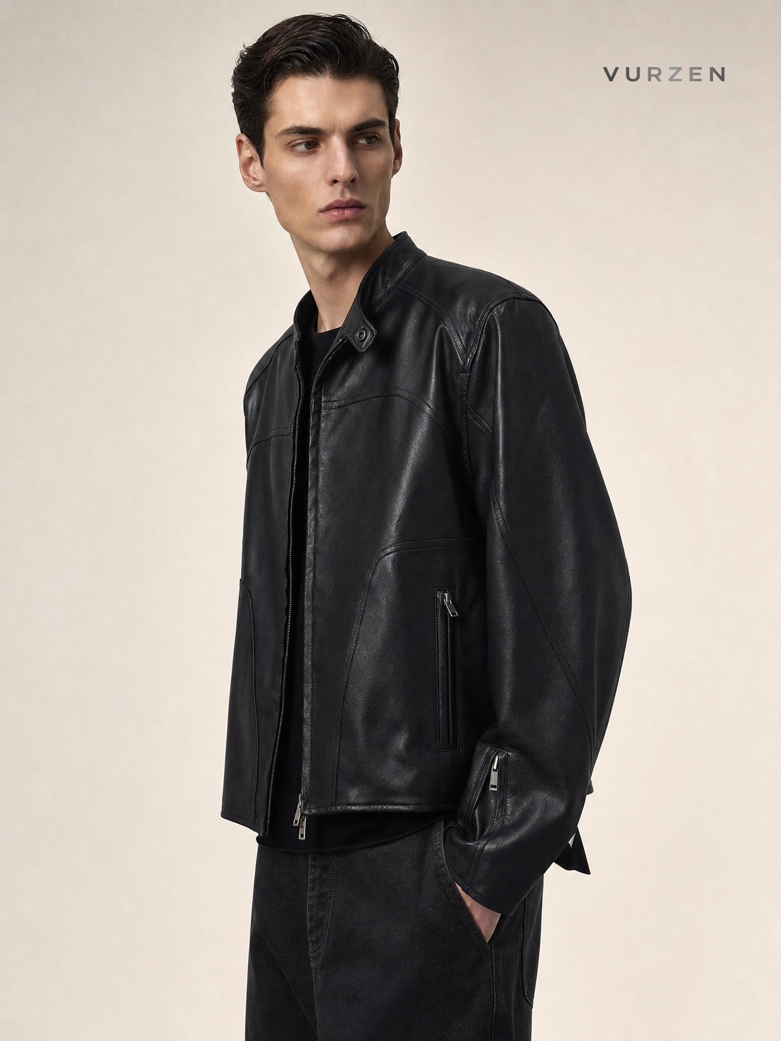 ATBORDER Retro PU Leather Casual Motorcycle Jacket detail