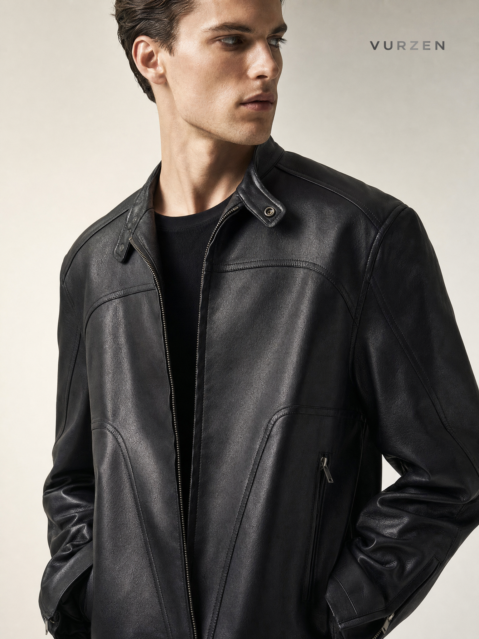 ATBORDER Retro PU Leather Casual Motorcycle Jacket detail