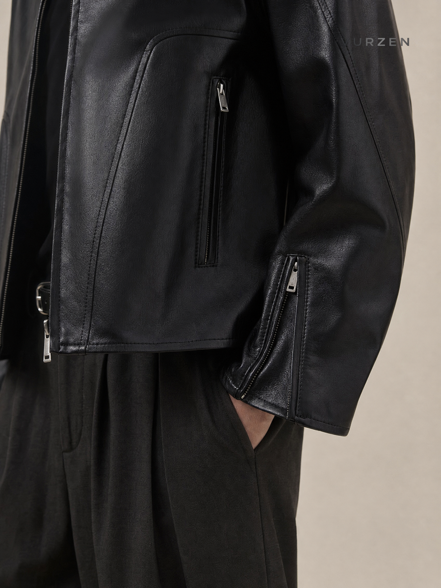 ATBORDER Retro PU Leather Casual Motorcycle Jacket detail