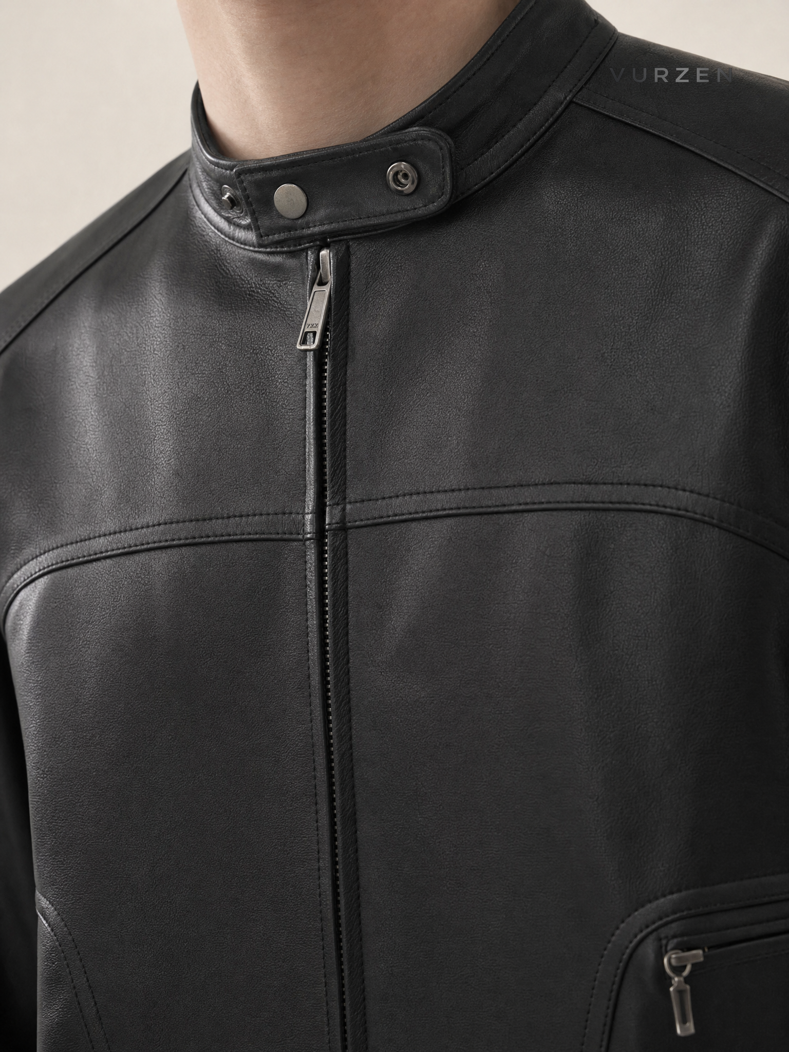 ATBORDER Retro PU Leather Casual Motorcycle Jacket detail