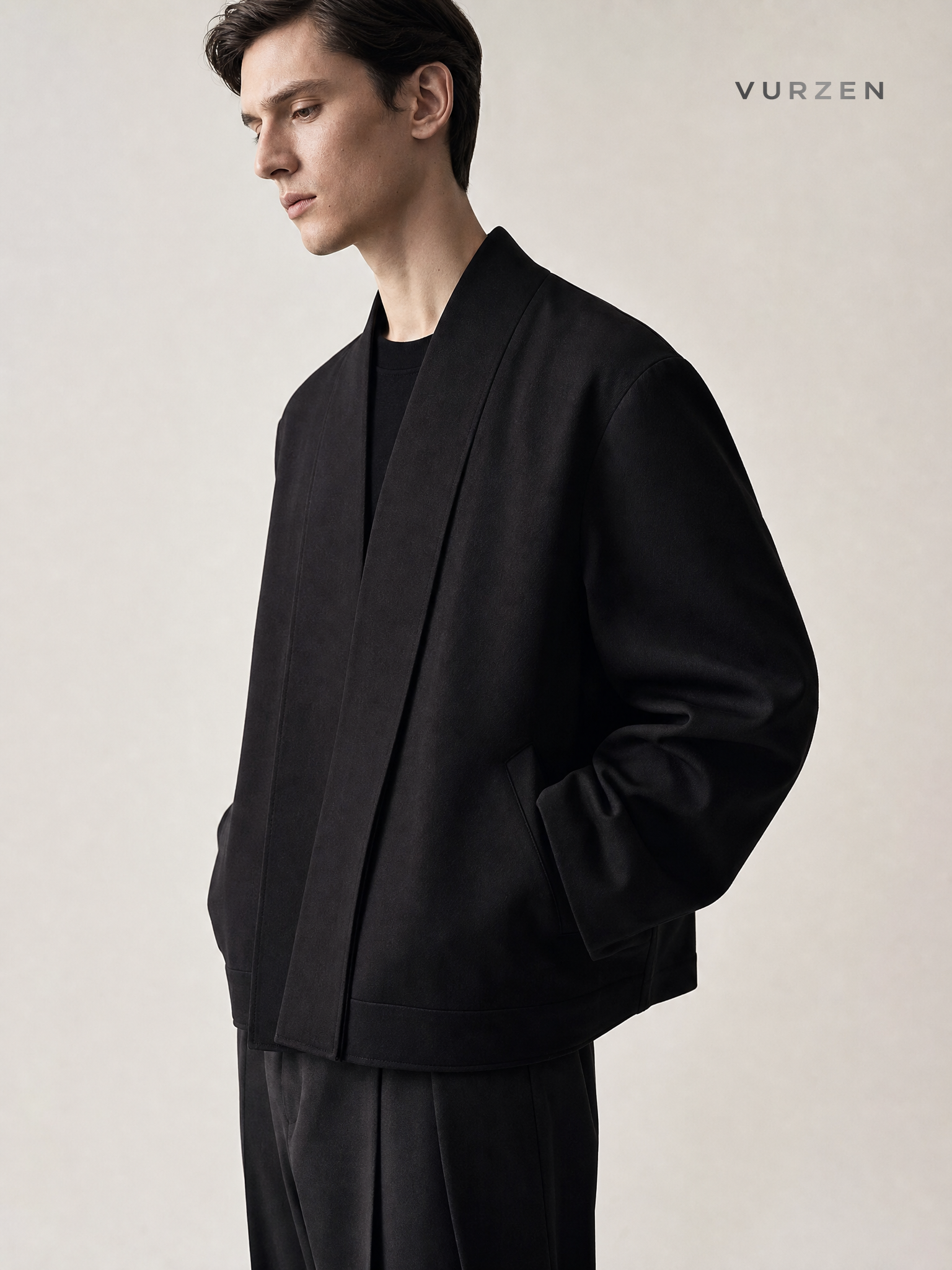 Black Collarless Casual Blazer for Men detail