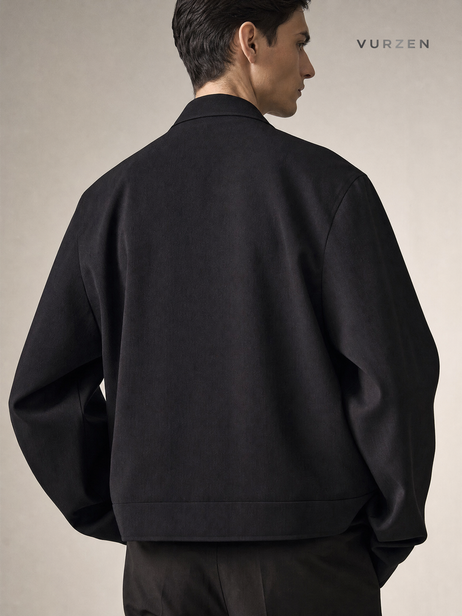 Black Collarless Casual Blazer for Men detail