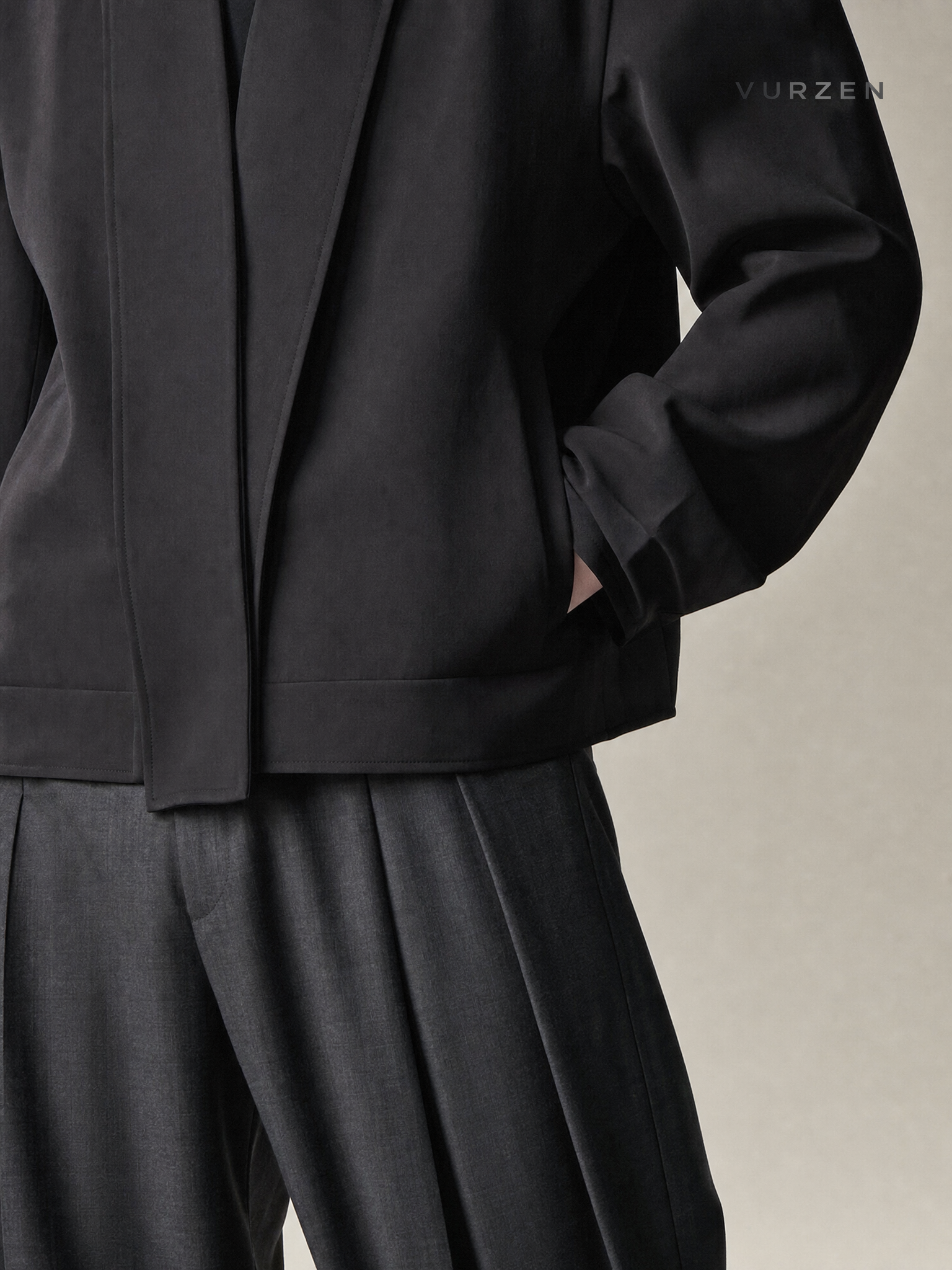 Black Collarless Casual Blazer for Men detail