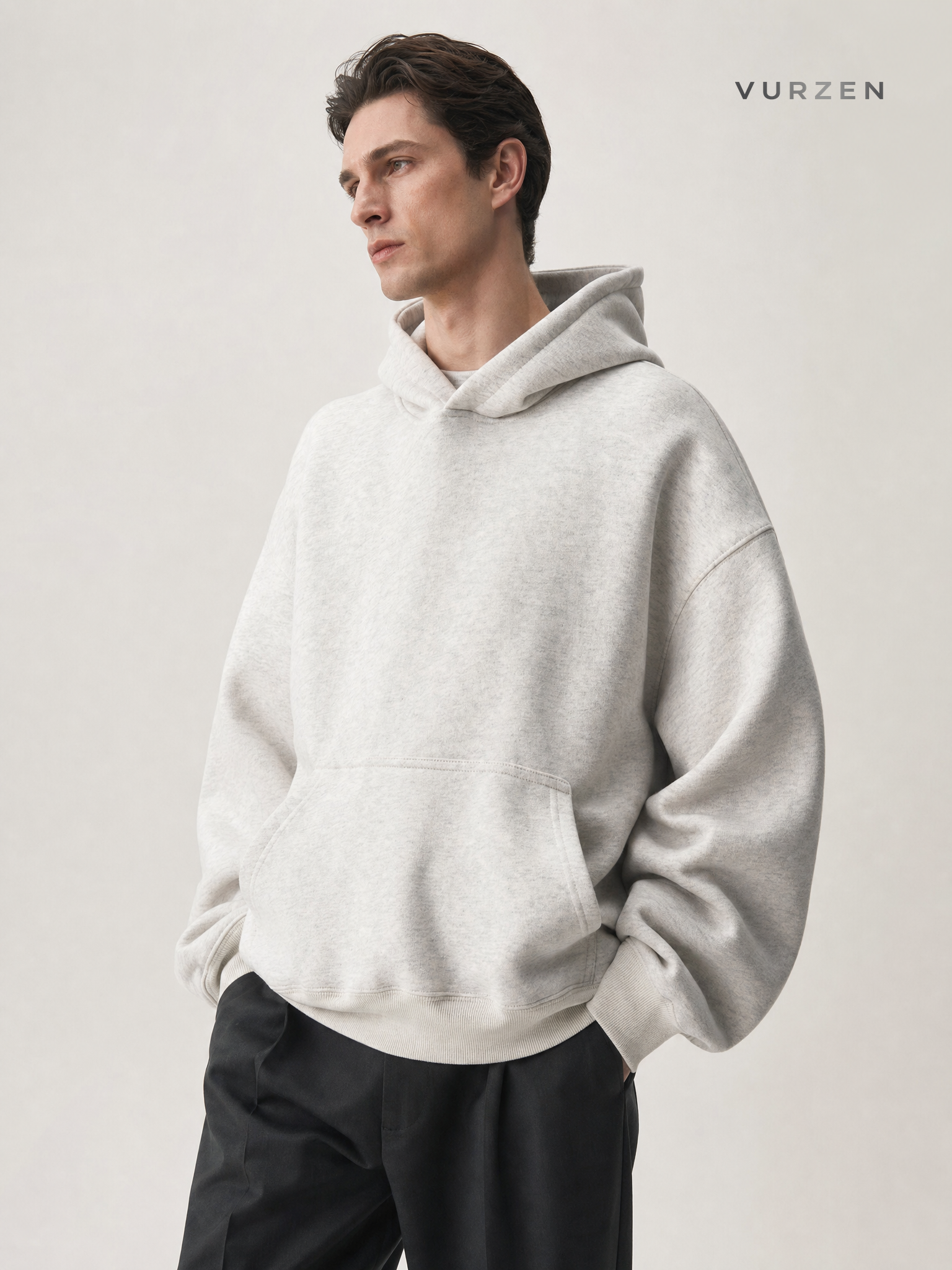 Heavyweight Boxy Hooded Fleece Pullover Sweatshirt detail