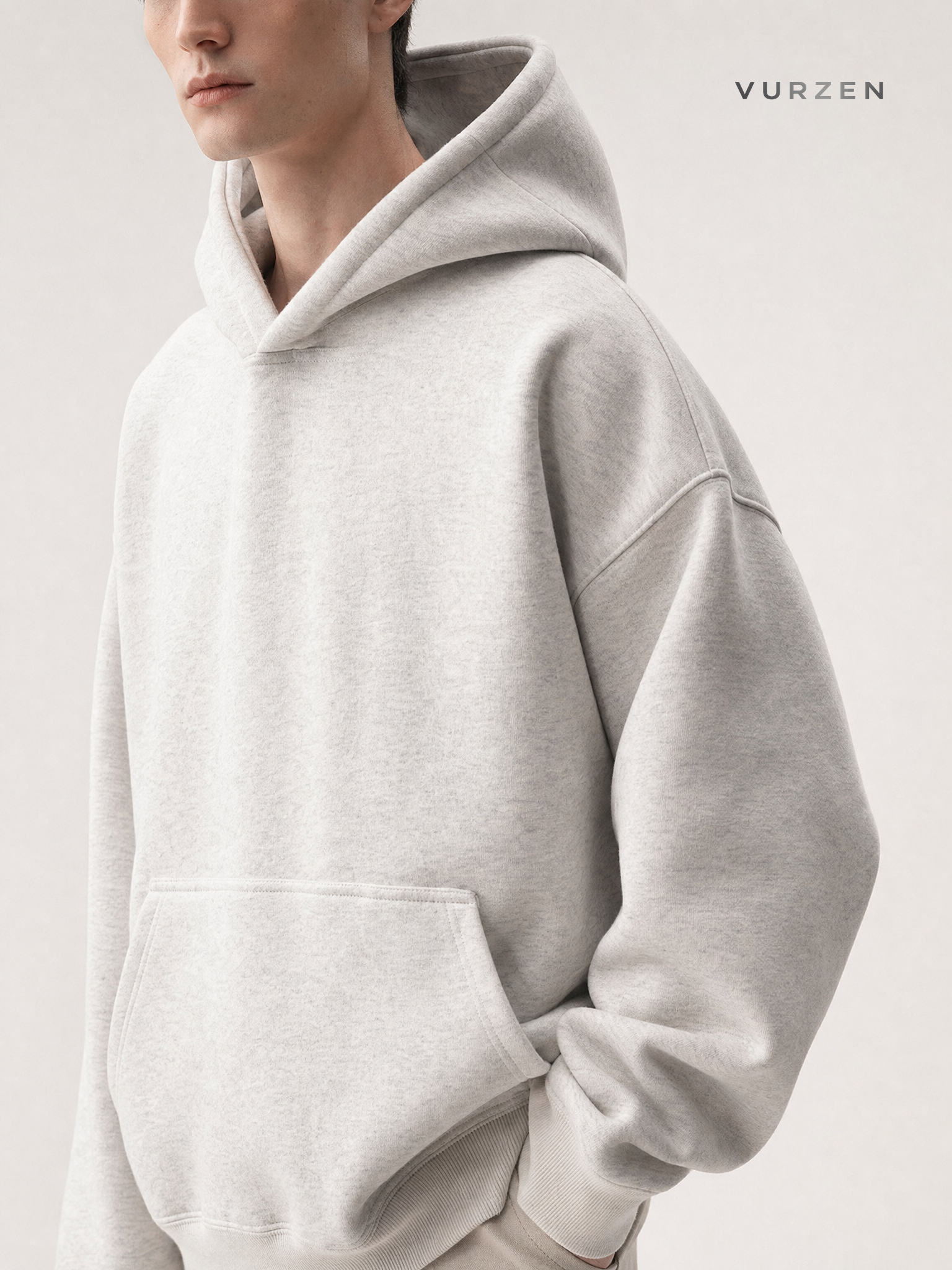 Heavyweight Boxy Hooded Fleece Pullover Sweatshirt detail