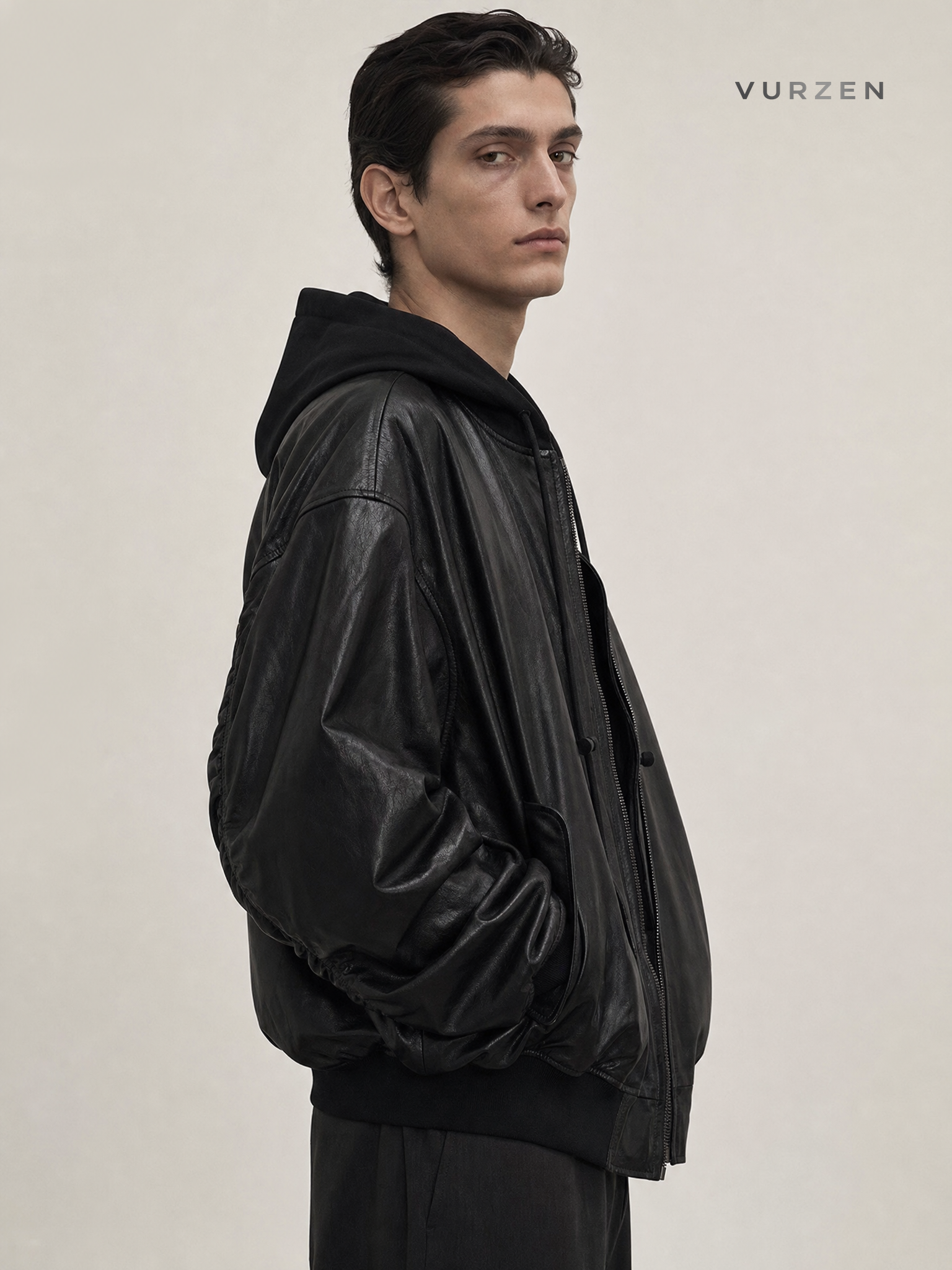MaxDstr Heavyweight PU Bomber Jacket Spring Autumn detail