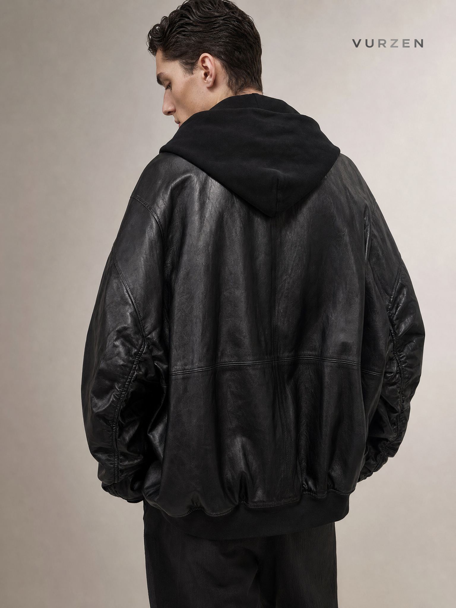 MaxDstr Heavyweight PU Bomber Jacket Spring Autumn detail