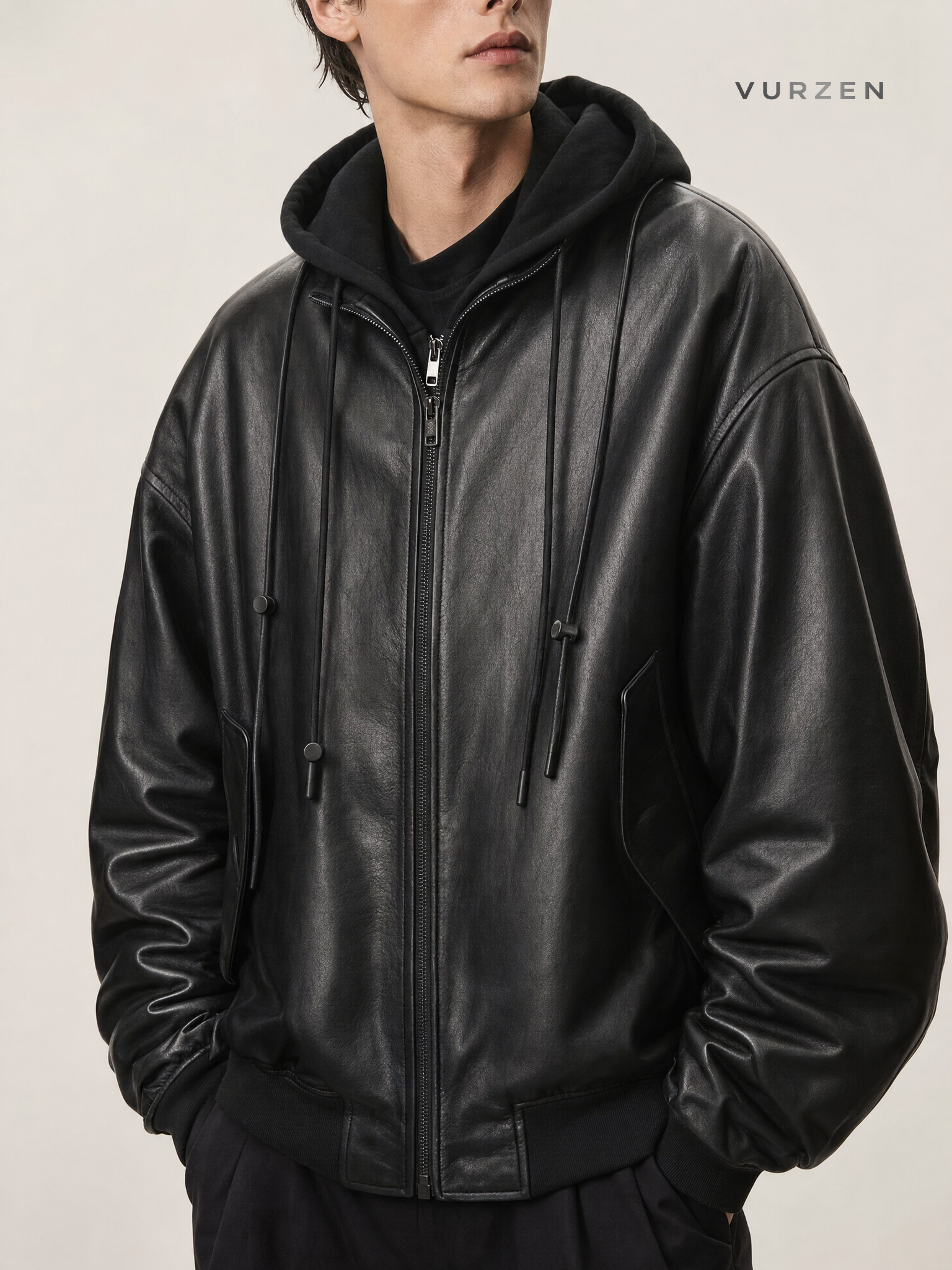 MaxDstr Heavyweight PU Bomber Jacket Spring Autumn detail