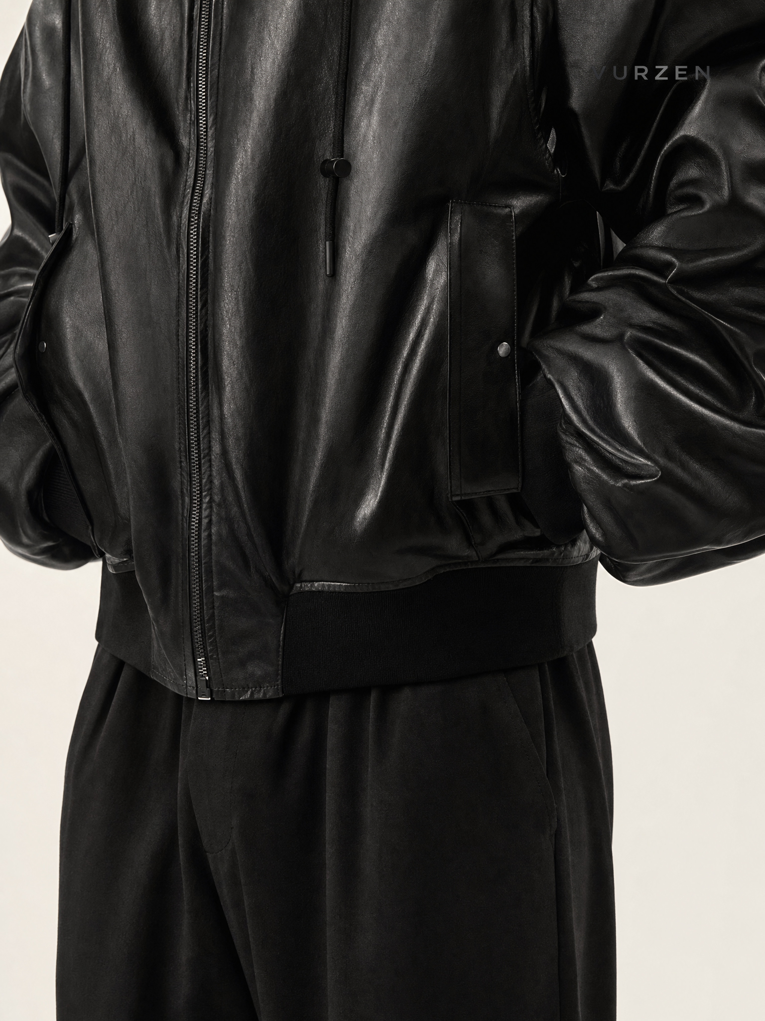 MaxDstr Heavyweight PU Bomber Jacket Spring Autumn detail