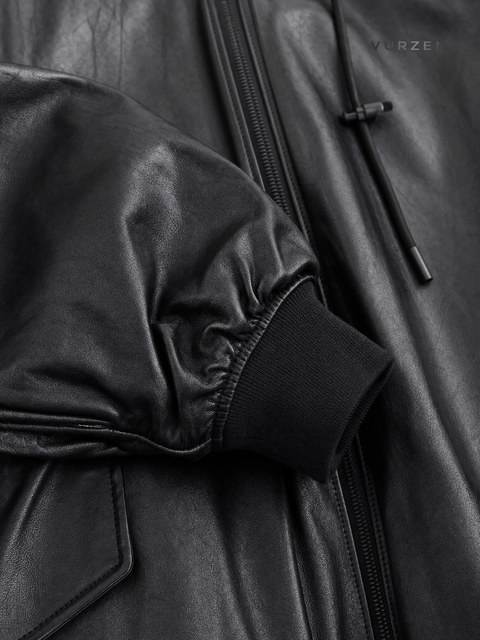 MaxDstr Heavyweight PU Bomber Jacket Spring Autumn detail
