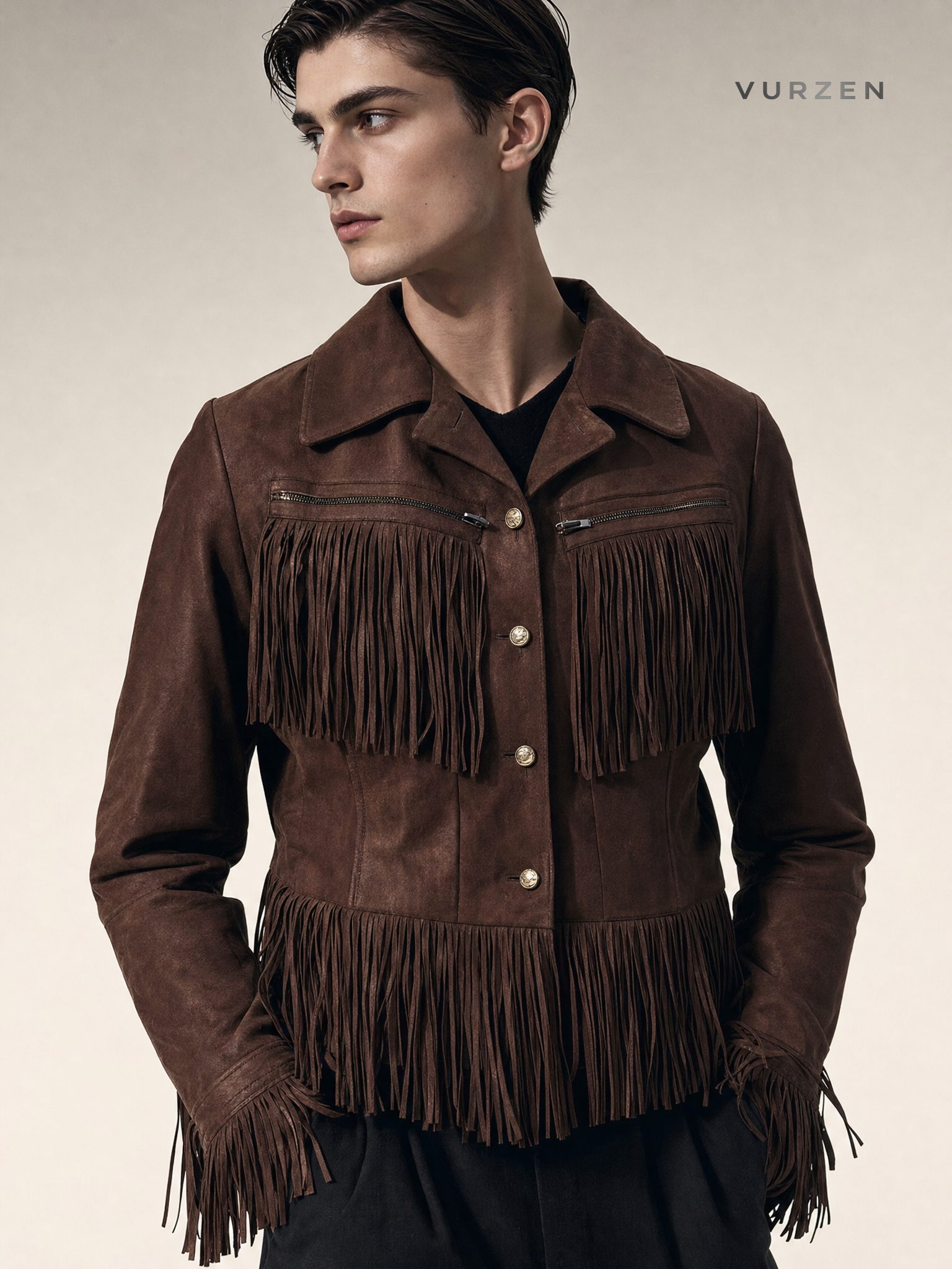 2025 Vintage Suede Tassel Belted Jacket detail