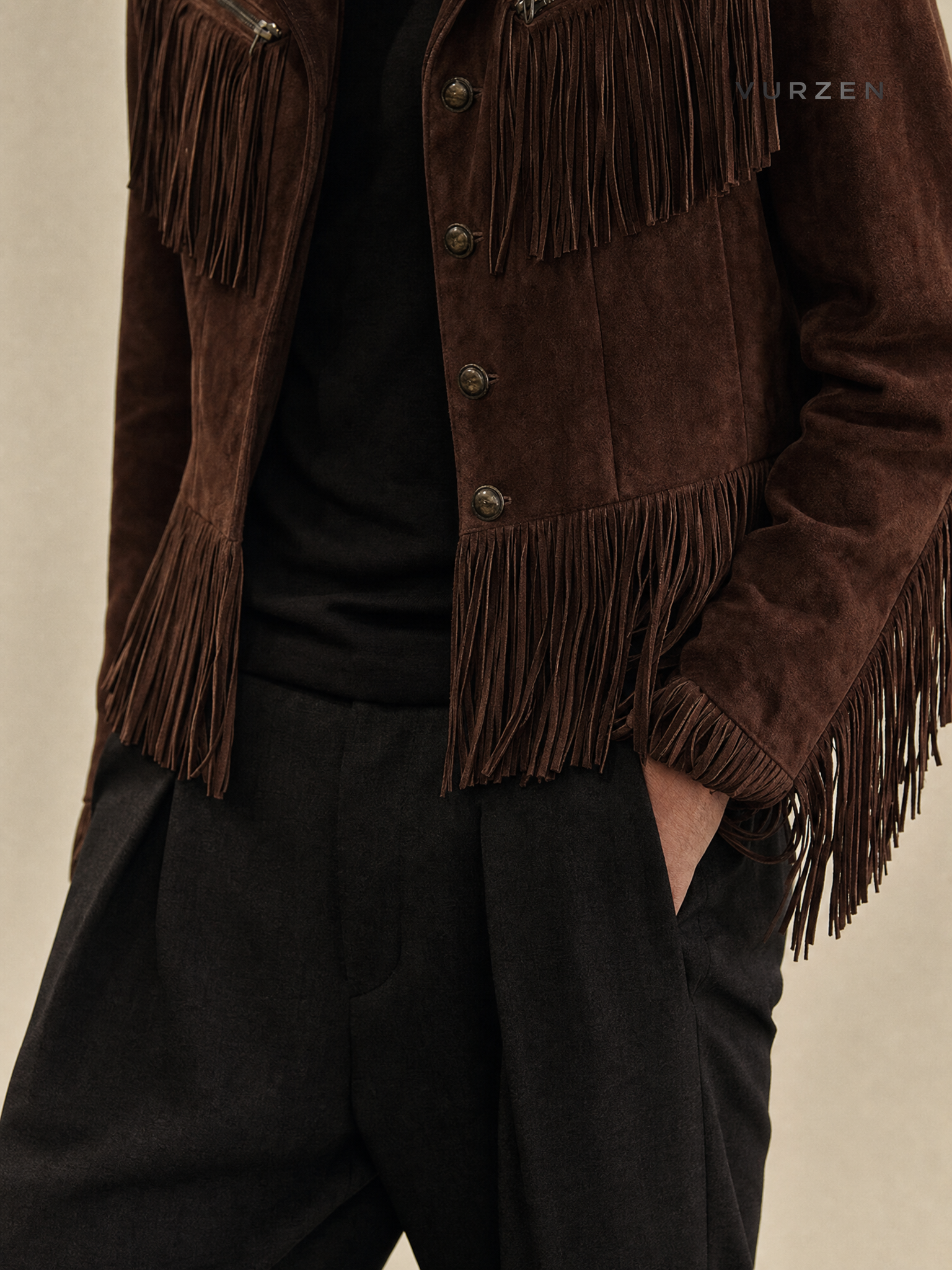 2025 Vintage Suede Tassel Belted Jacket detail