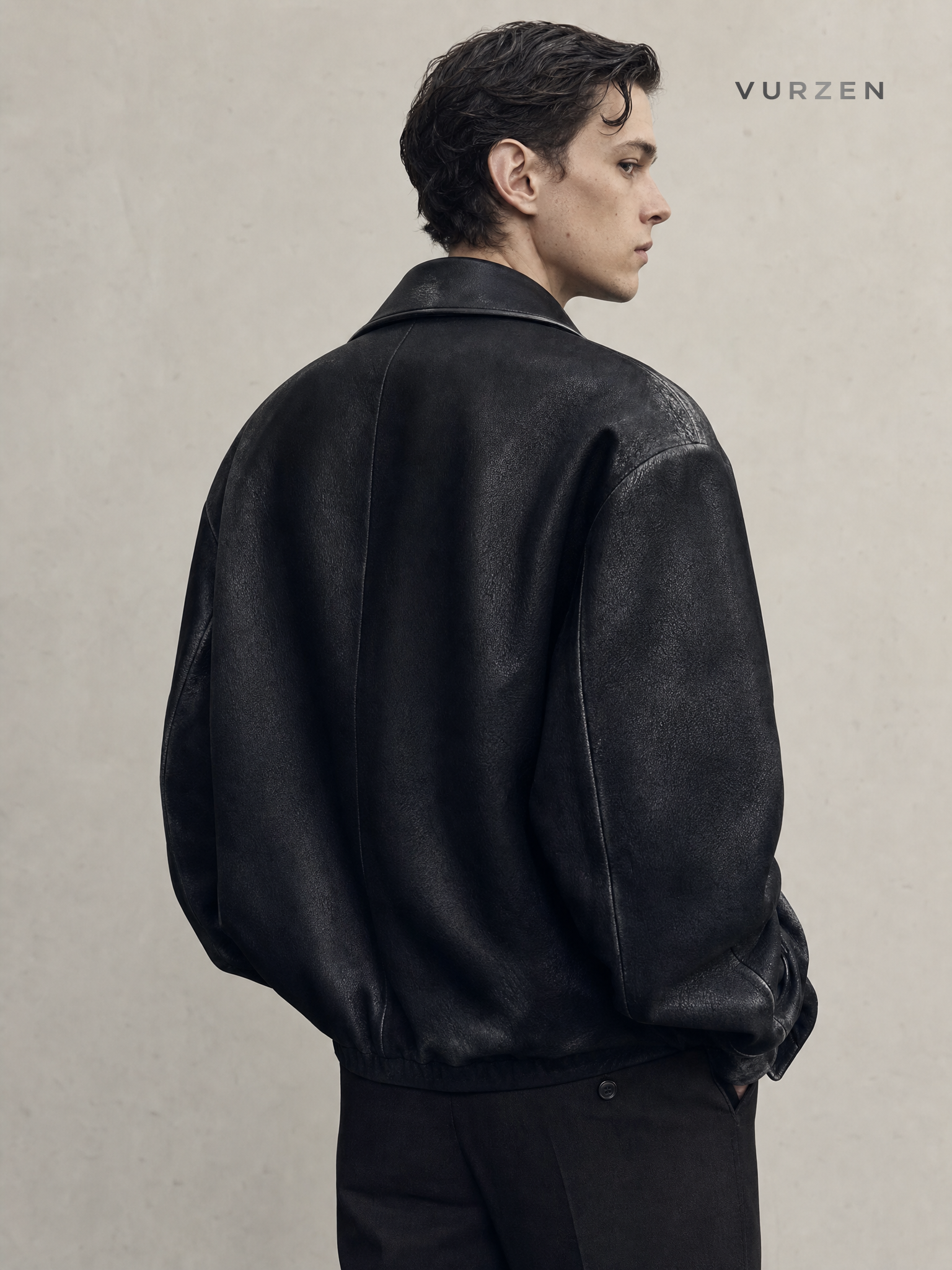 Cleanfit Black Snake-Texture Embroidered Leather Jacket detail