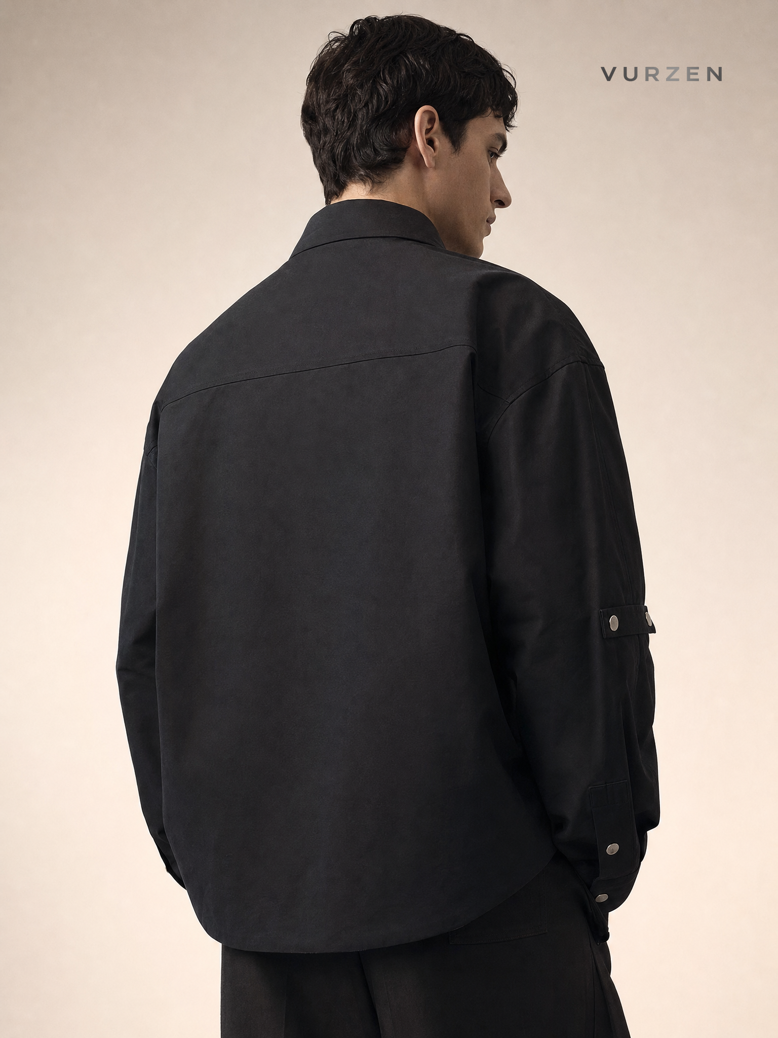 Heavyweight Deconstructed Shoulder White Shirt with Metal Buttons detail