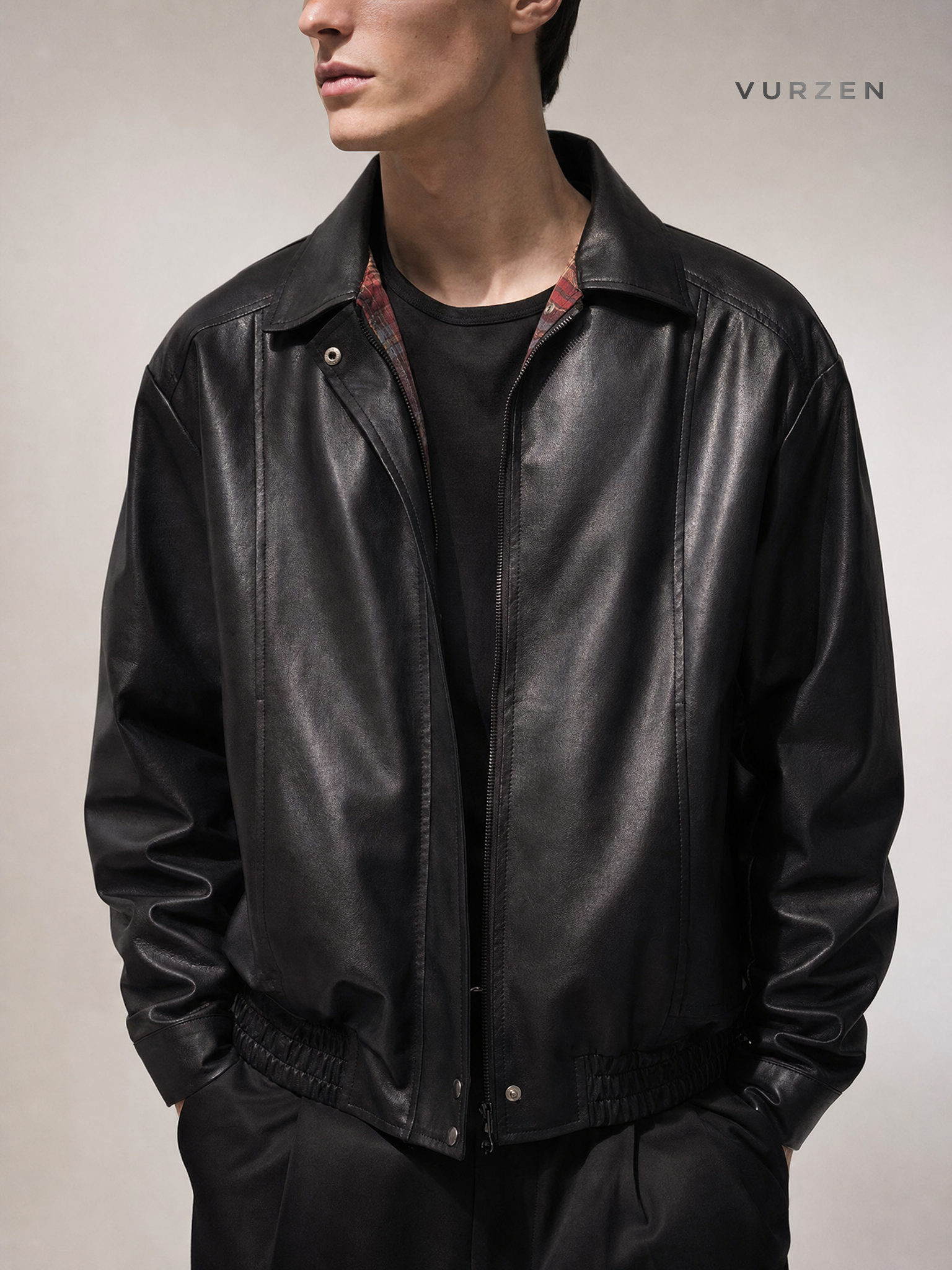 Vintage American Patchwork Washed Leather Jacket detail