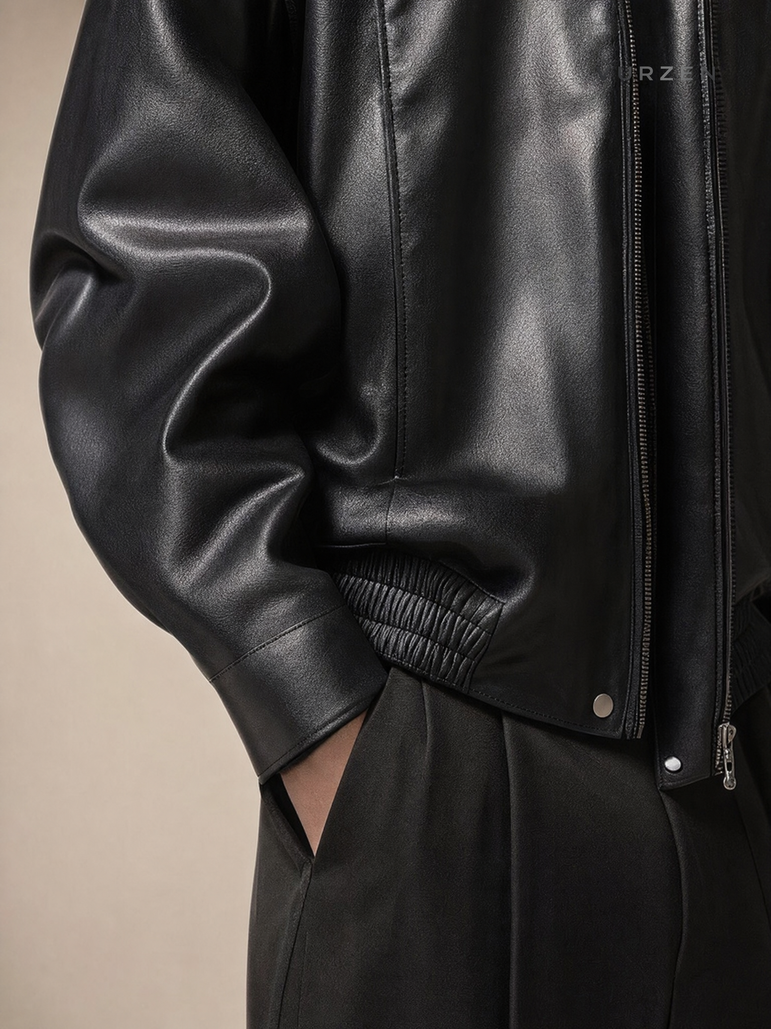 Vintage American Patchwork Washed Leather Jacket detail