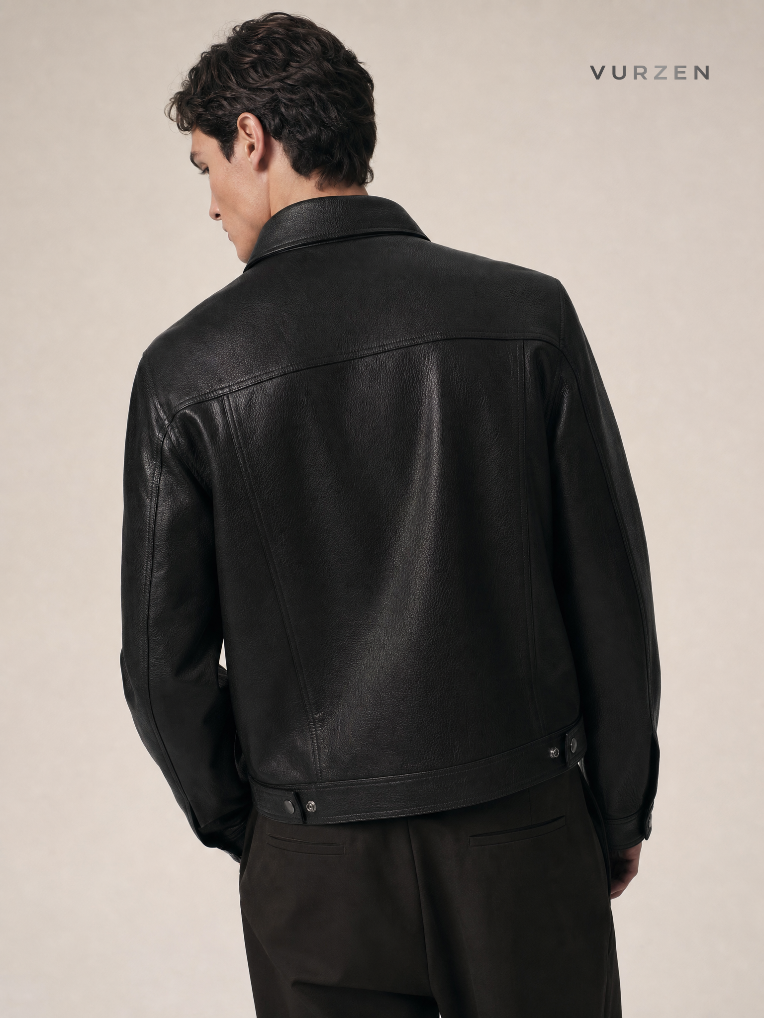 2025 Short PU Leather Biker Jacket for Men detail