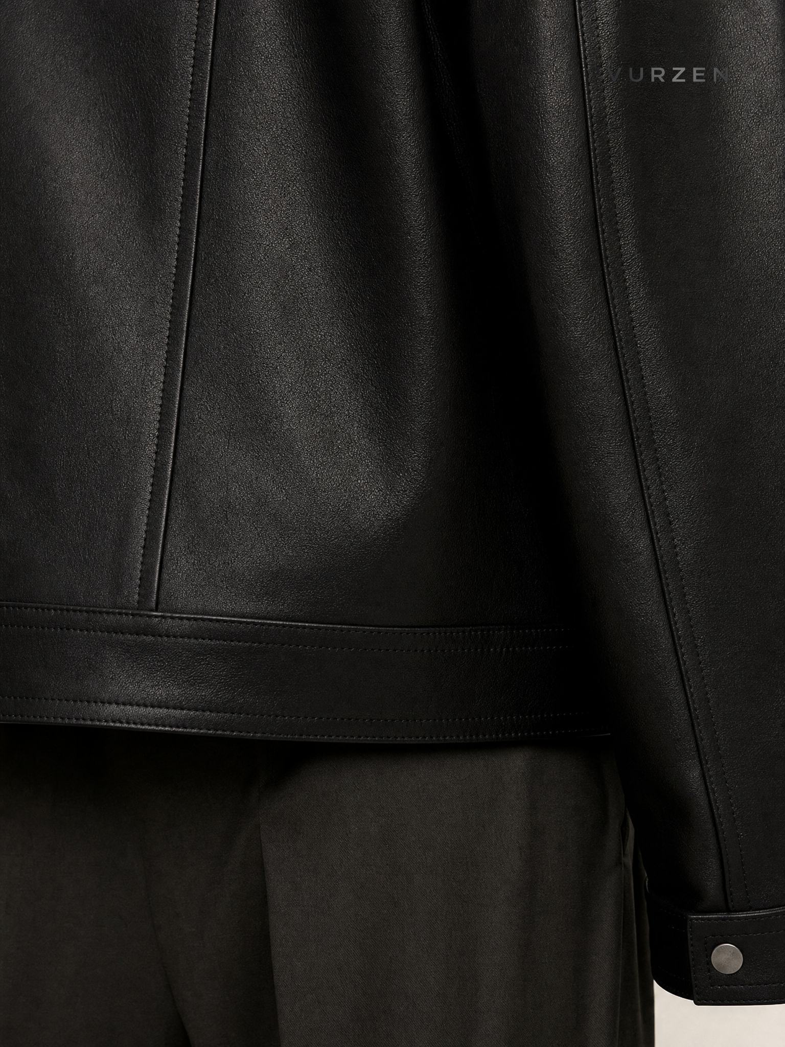 2025 Short PU Leather Biker Jacket for Men detail