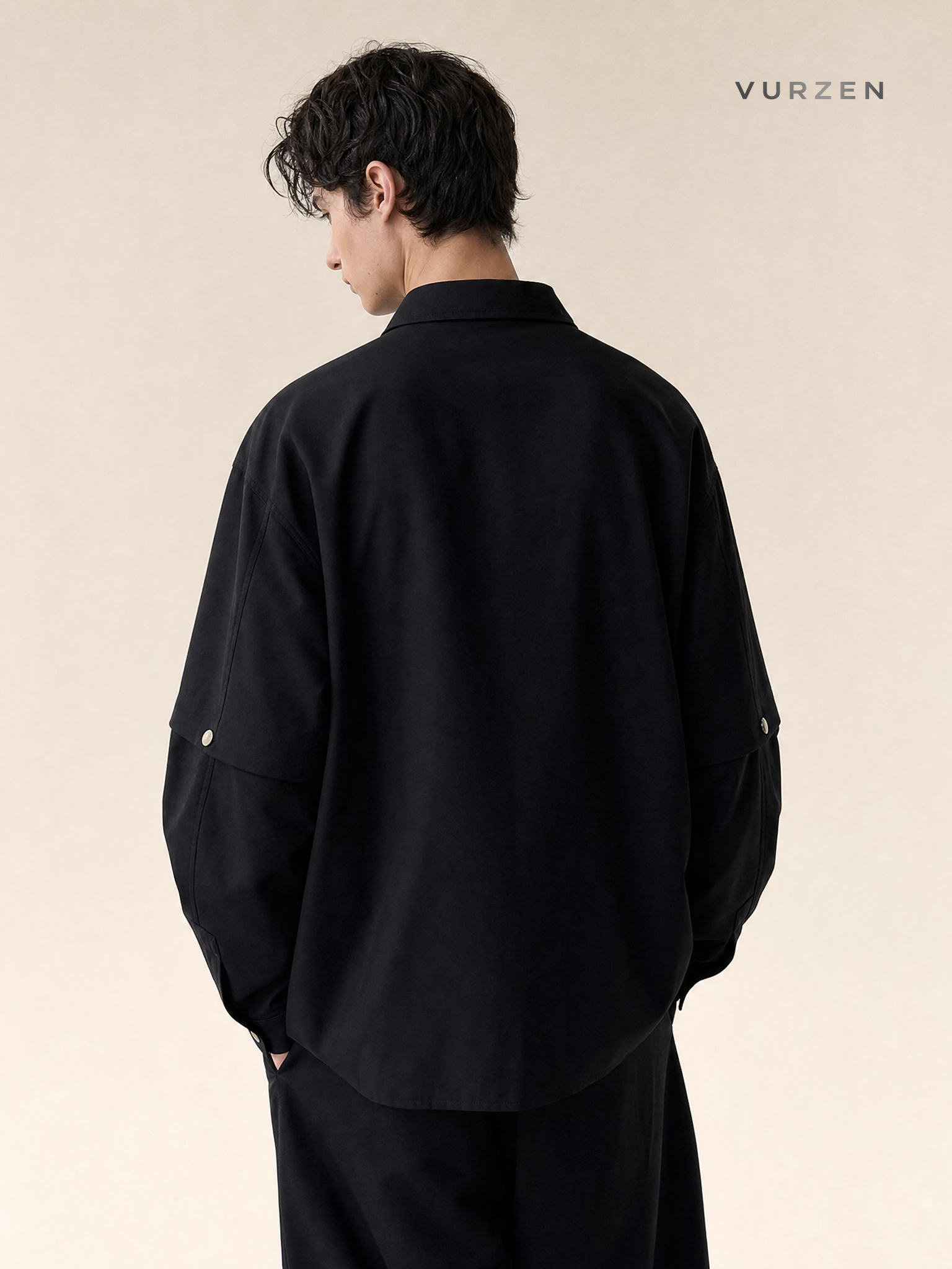 Black Detachable Shoulder Pad Casual Shirt for Men detail