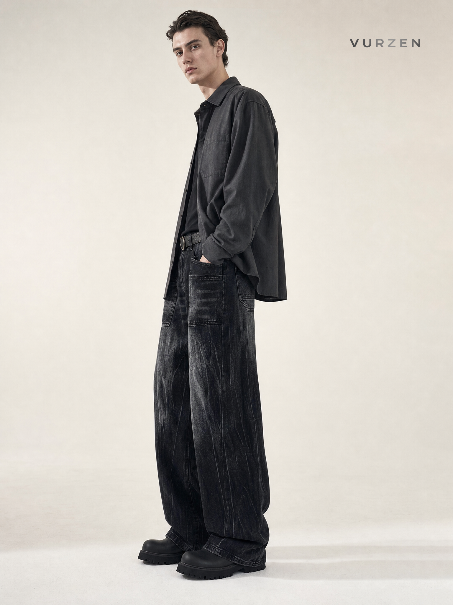 Black Washed Loose Straight-Leg Denim Jeans detail