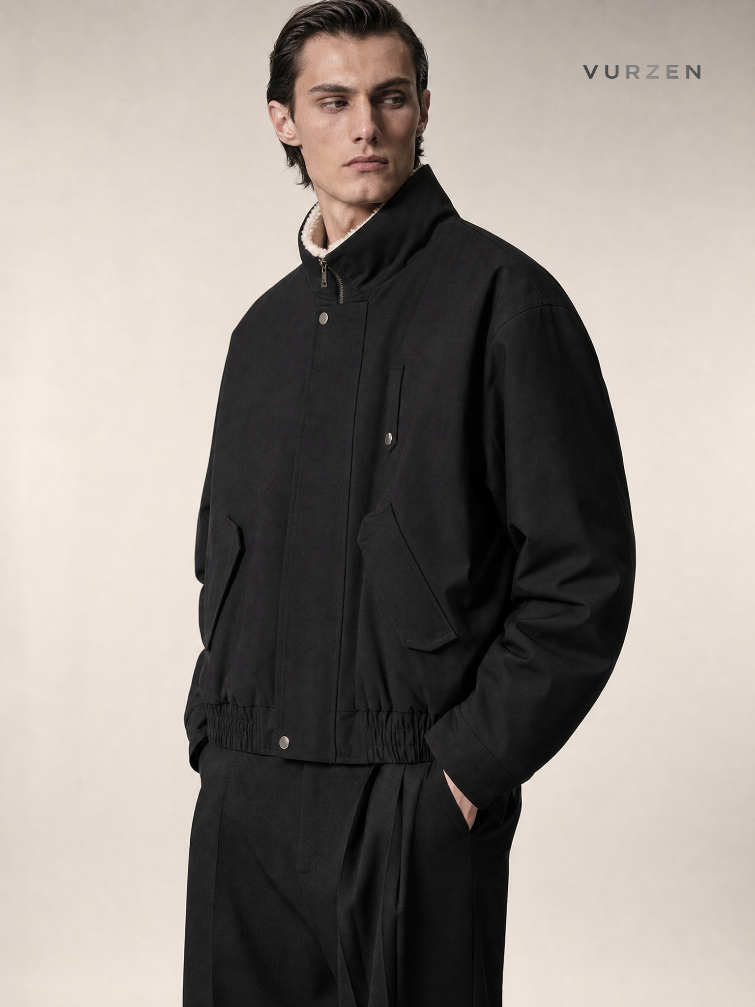 Inflation Detachable Collar Colorblock Cotton Jacket detail