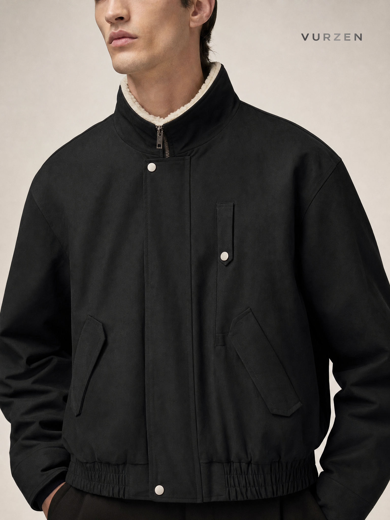 Inflation Detachable Collar Colorblock Cotton Jacket detail
