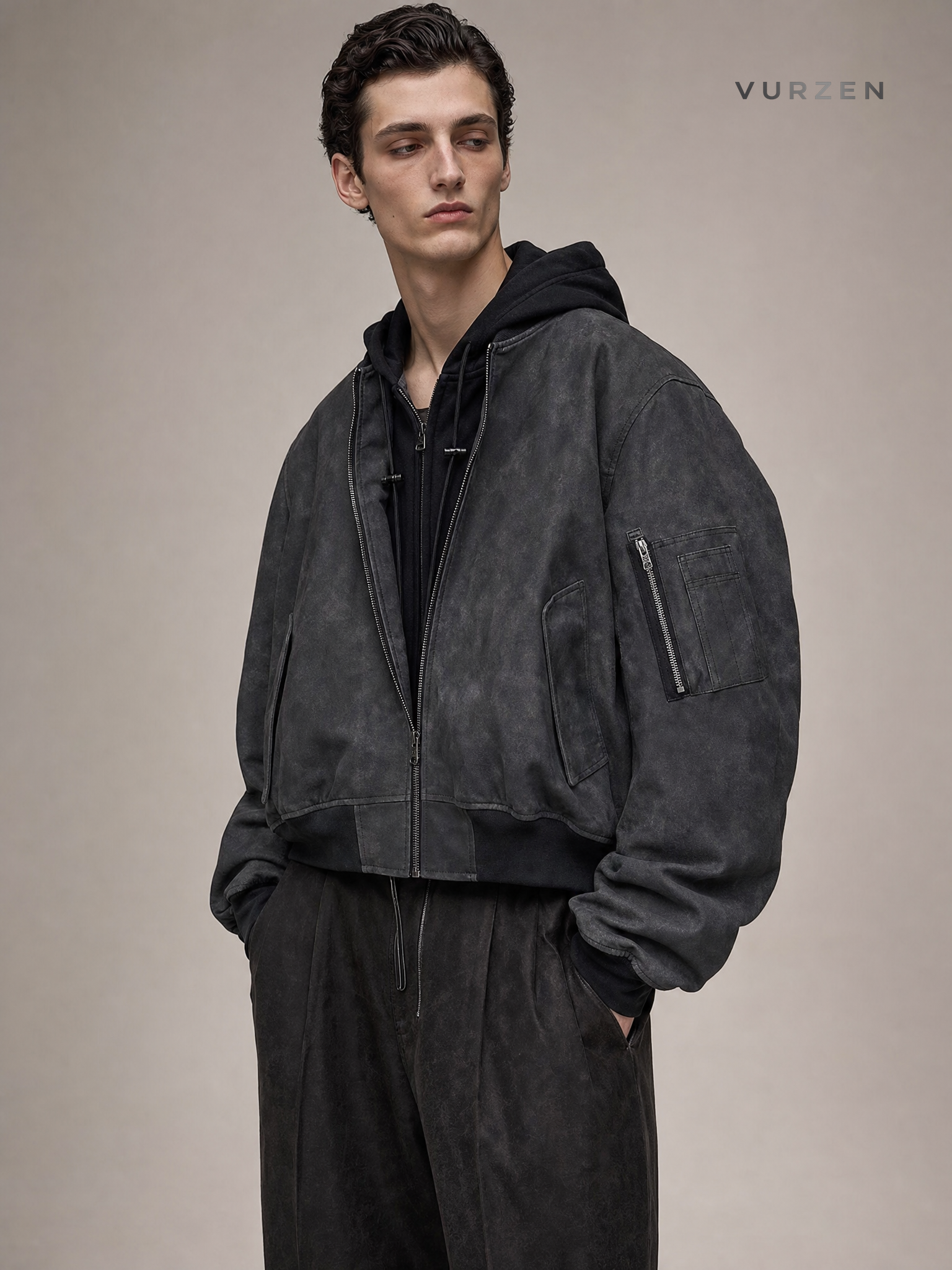 2025 Double-Layer Hooded Bomber Jacket detail