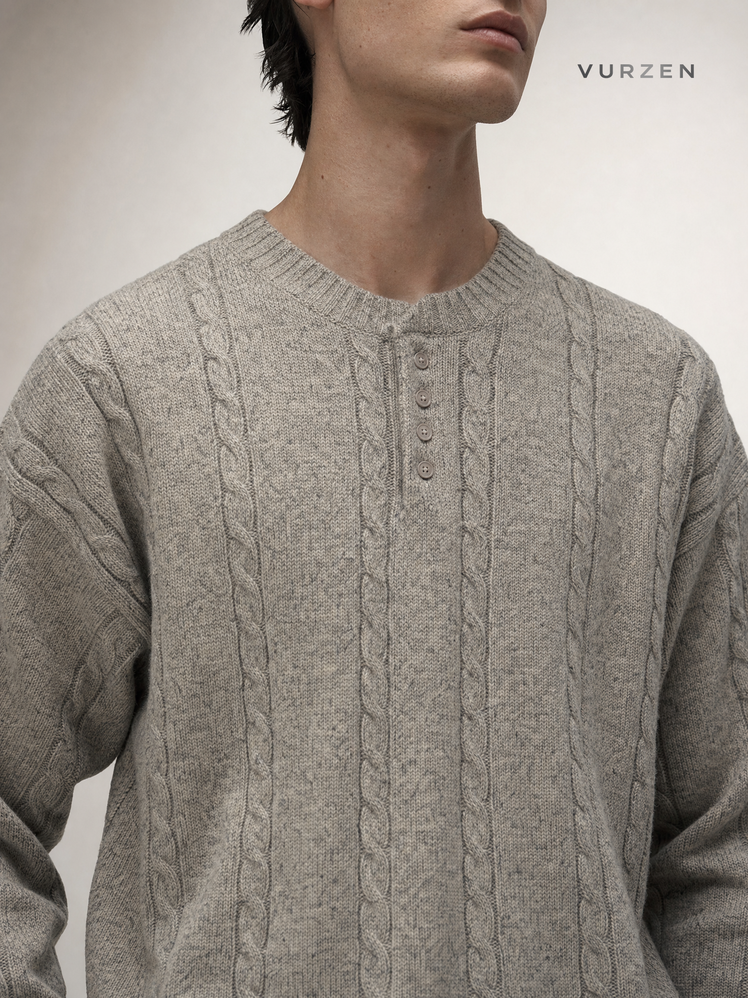MYQ Loose Knit Henley Sweater for Men - Khaki detail
