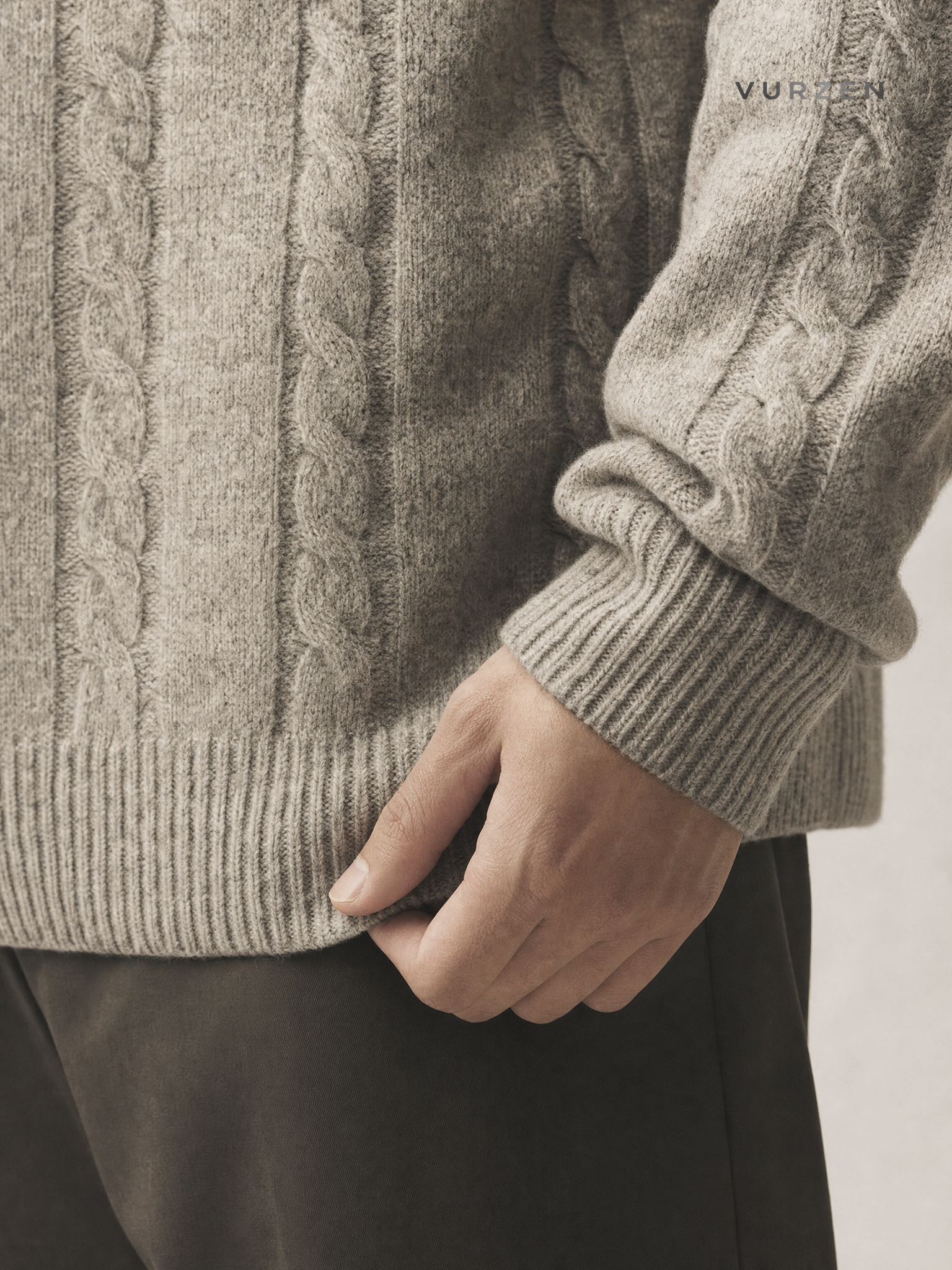 MYQ Loose Knit Henley Sweater for Men - Khaki detail