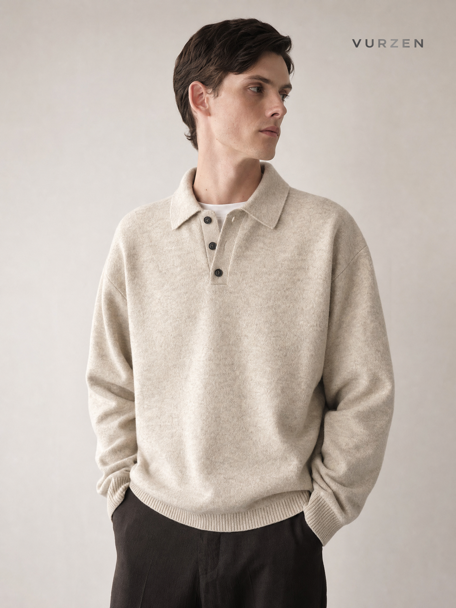 MYQ Mens Korean-Style Collared Pullover Sweater detail