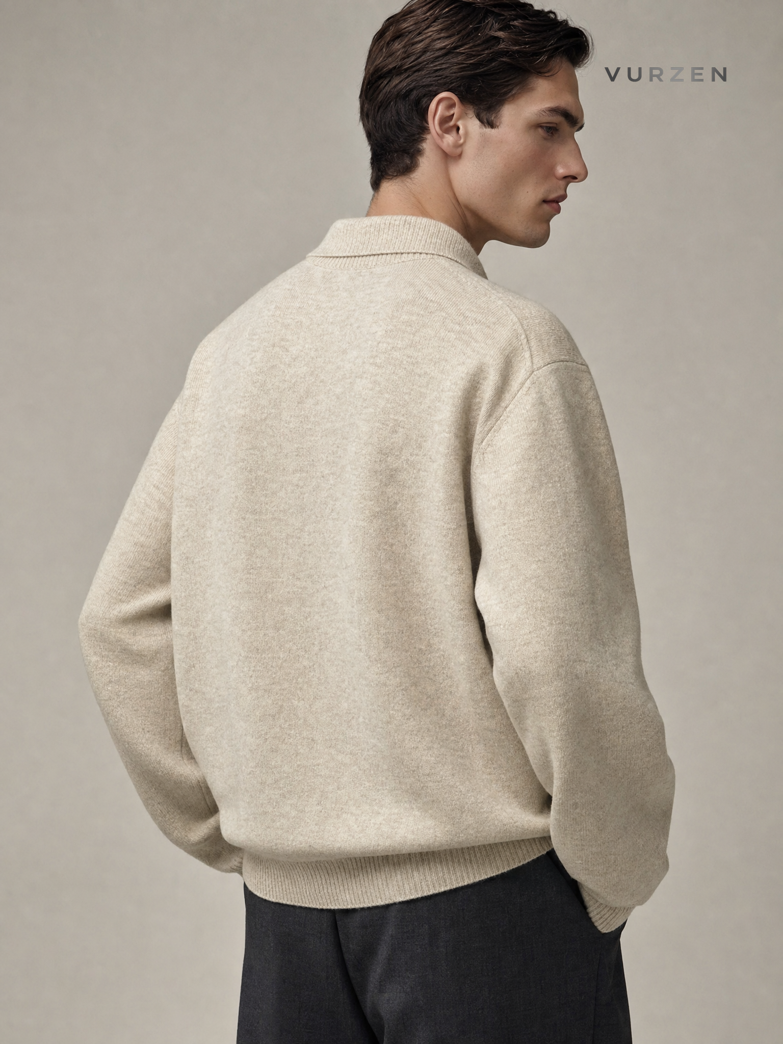 MYQ Mens Korean-Style Collared Pullover Sweater detail