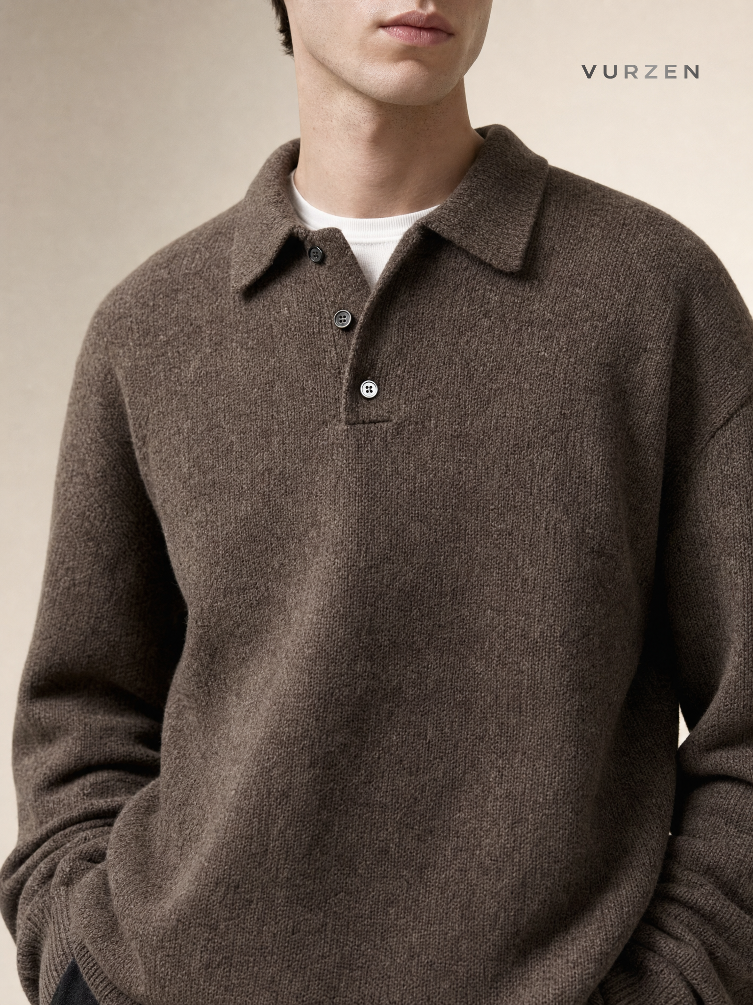 MYQ Mens Korean-Style Collared Pullover Sweater detail
