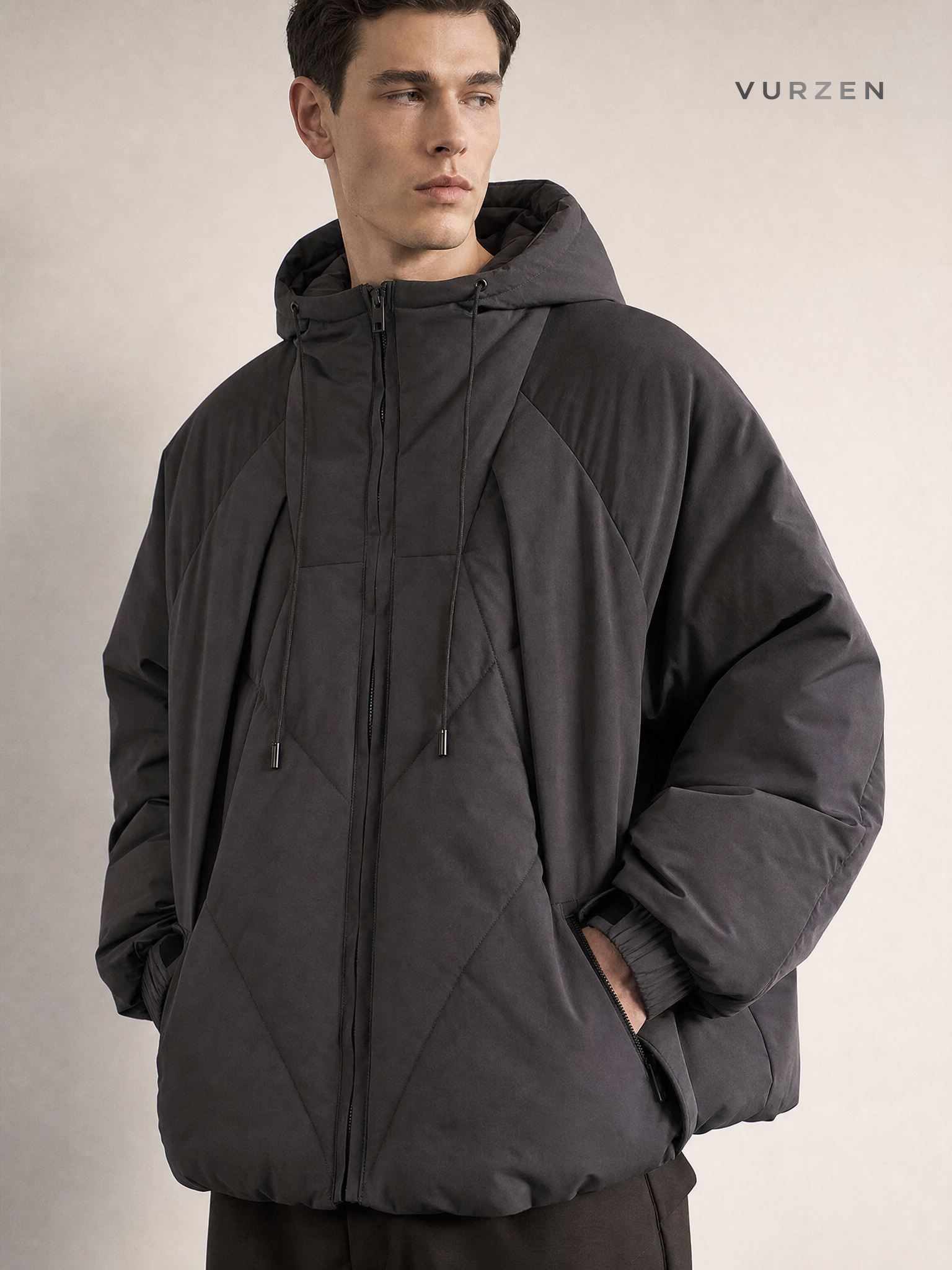 Vintage Japanese Style Hooded Thick Winter Jacket detail