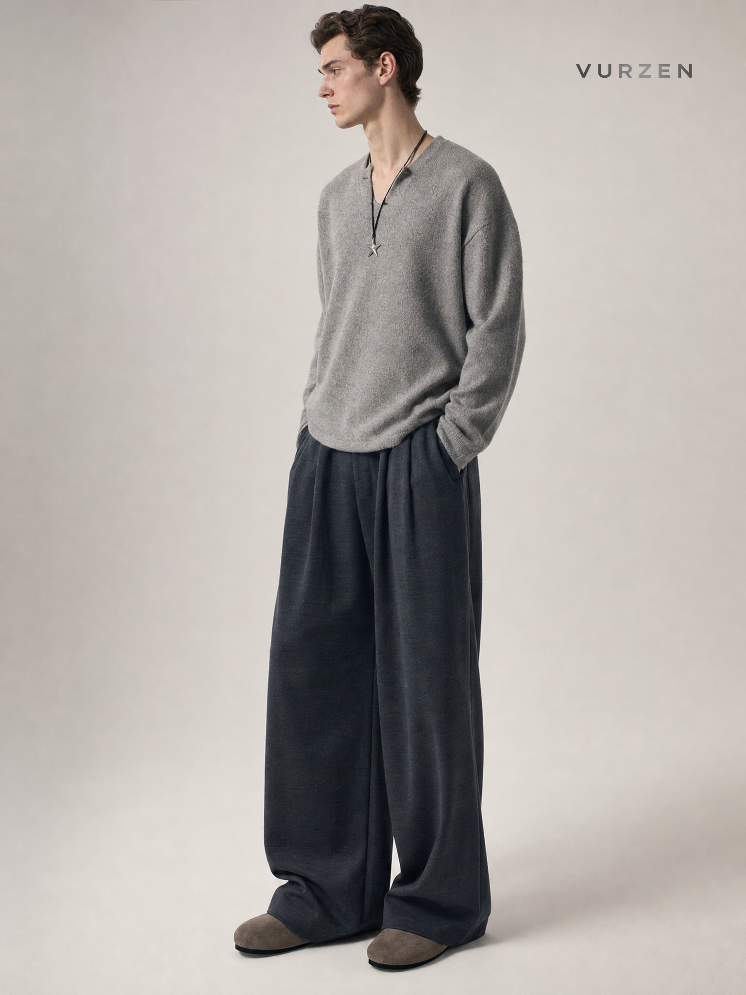Vintage Thick Flannel Wide-Leg Bamboo Fiber Pants detail