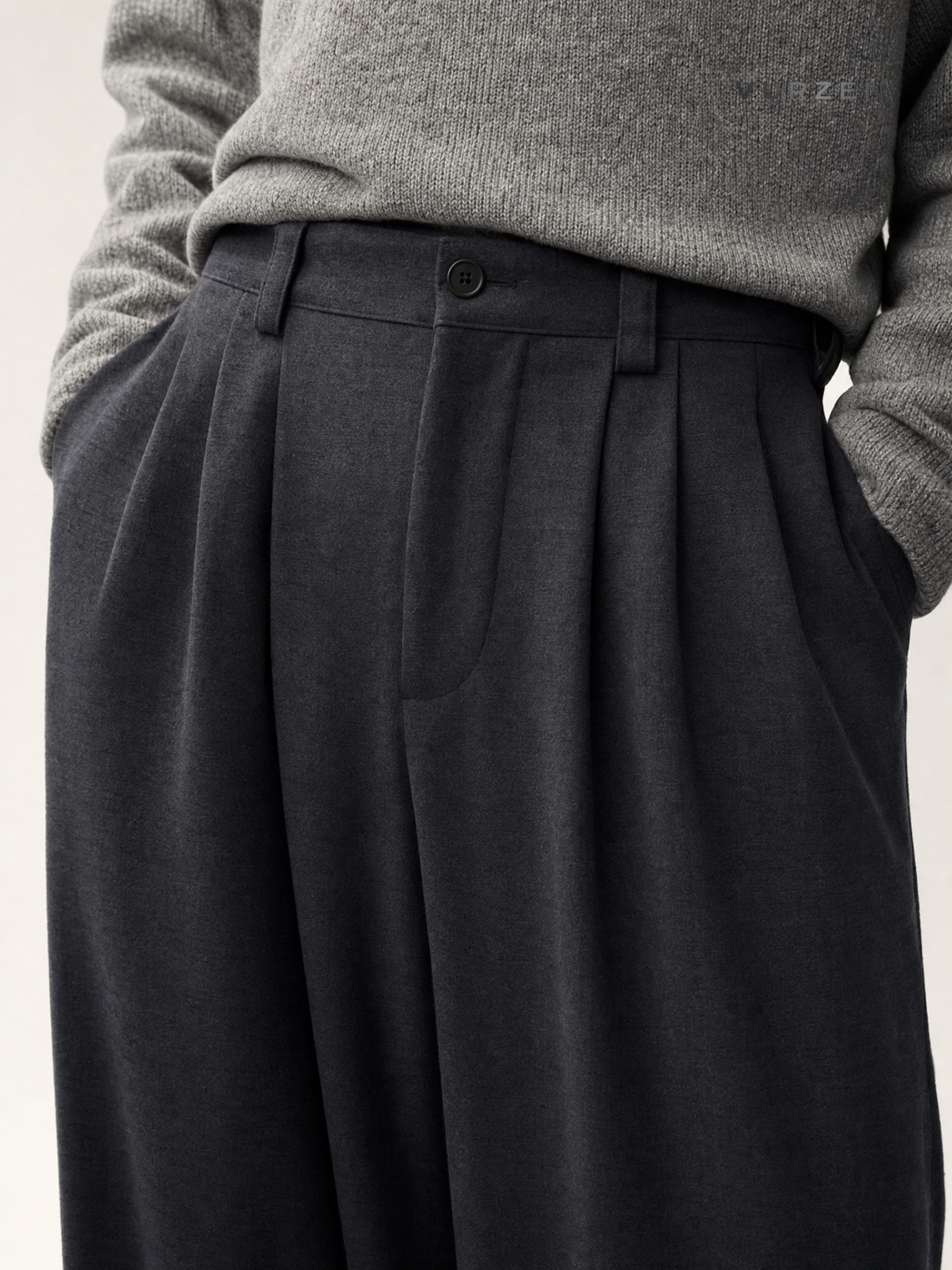 Vintage Thick Flannel Wide-Leg Bamboo Fiber Pants detail