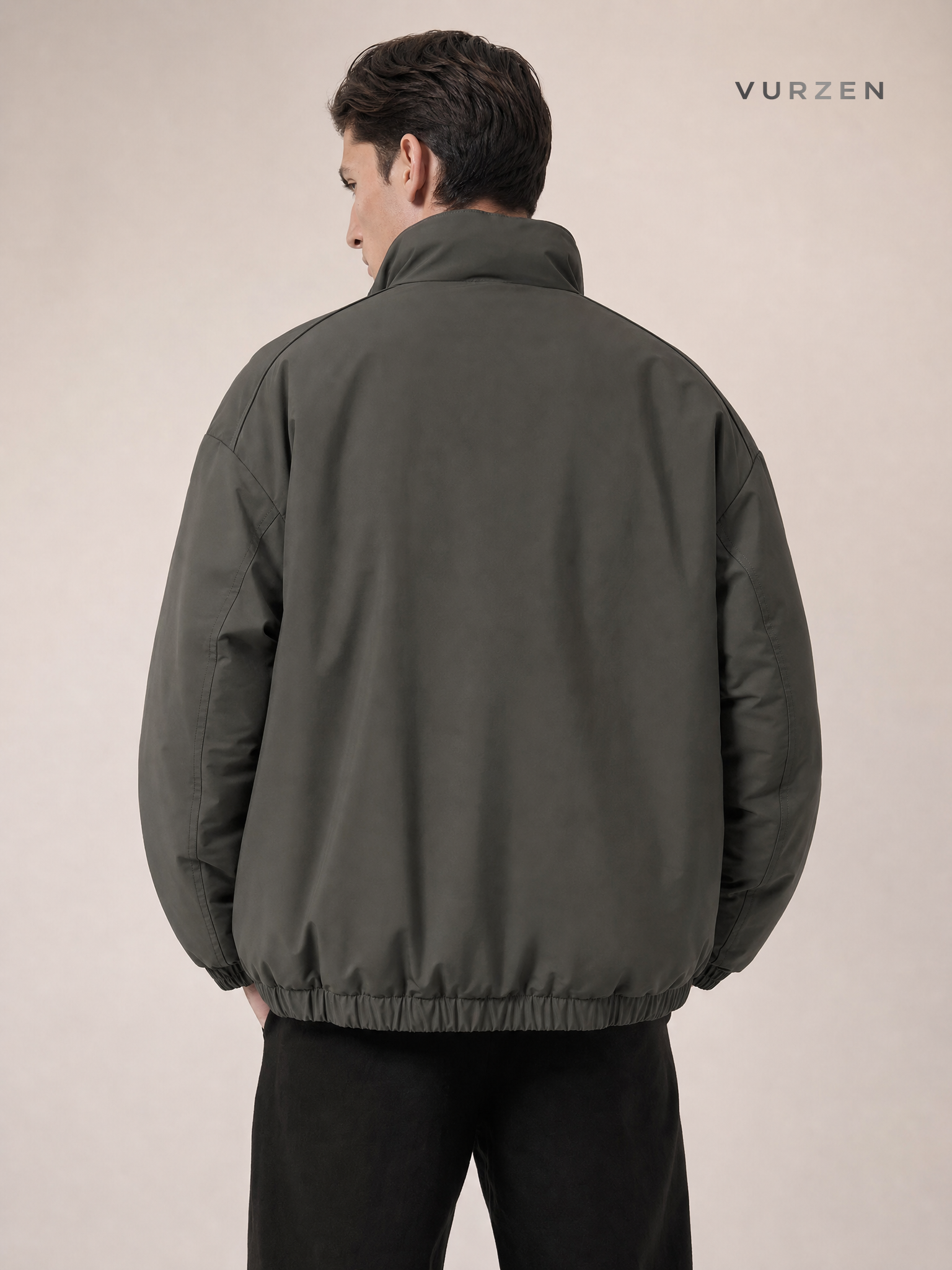 Shanlida Deep Grey Wool Corduroy Winter Jacket detail
