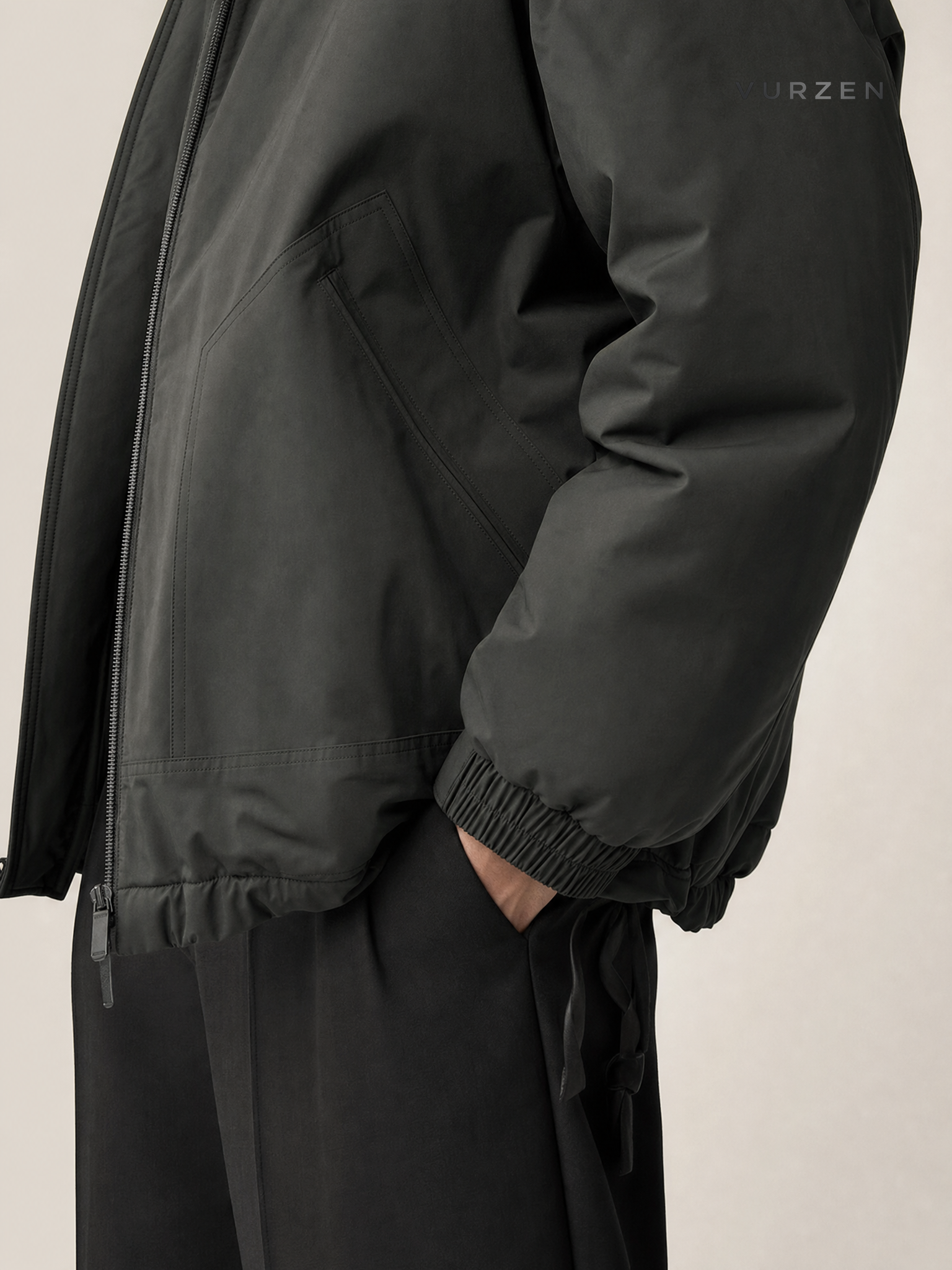 Shanlida Deep Grey Wool Corduroy Winter Jacket detail